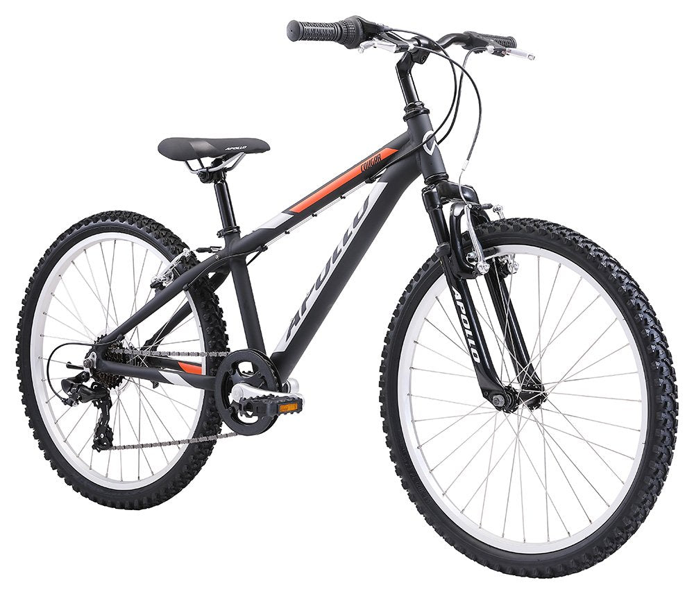 Apollo Cougar 24 Inch Youth Bike - Matte Black/Silver/Orange