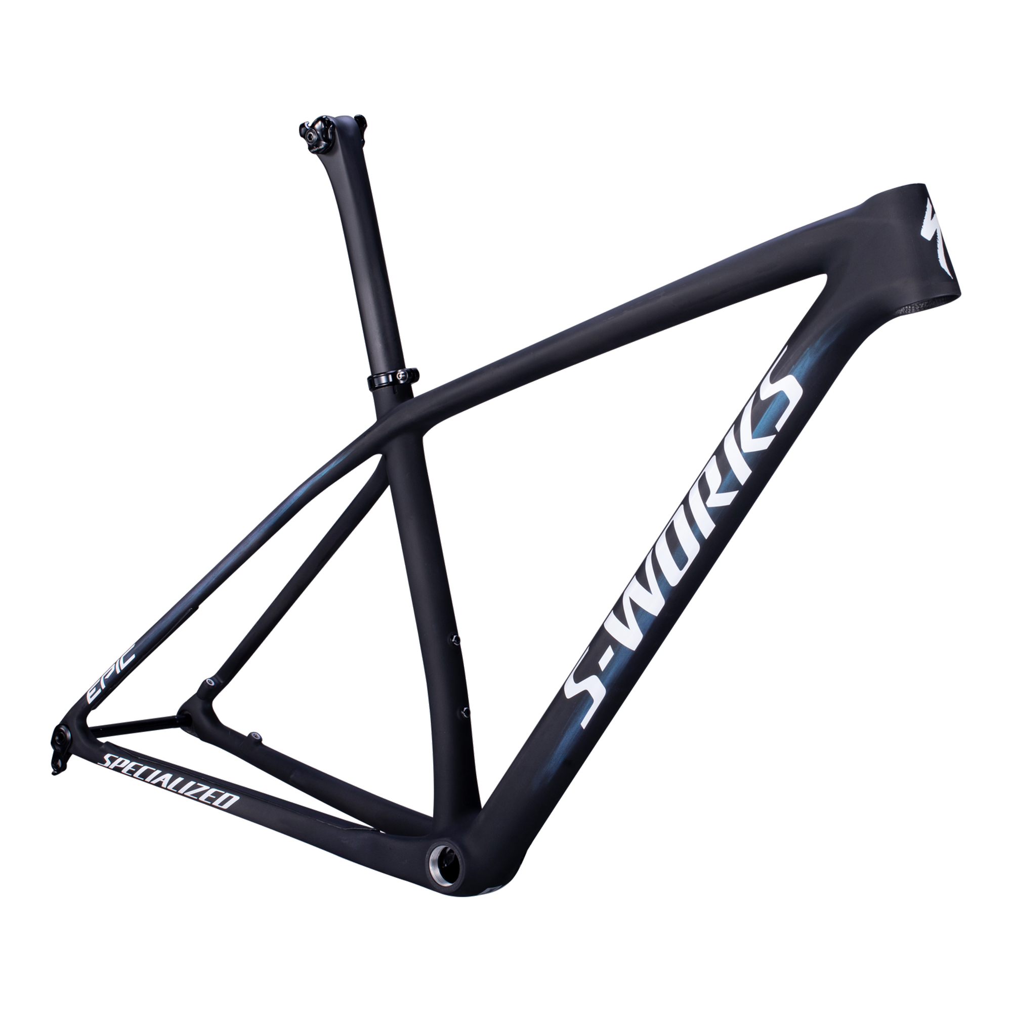 Specialized S-Works Epic Hardtail Frameset - Satin Carbon / Color Run Blue Murano Pearl / Gloss Chrome Foil Logos