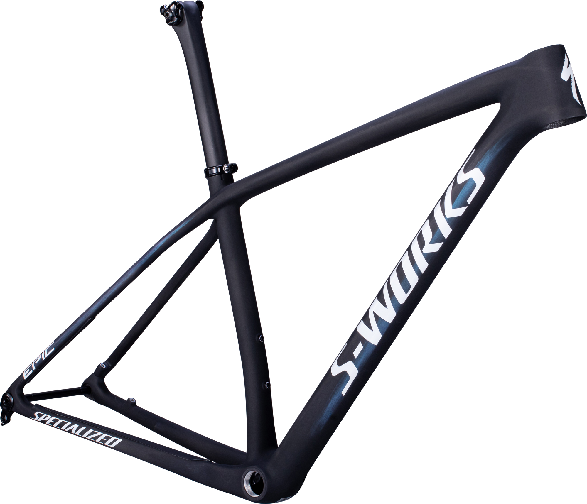 Specialized S-Works Epic Hardtail Frameset - Satin Carbon / Color Run Blue Murano Pearl / Gloss Chrome Foil Logos