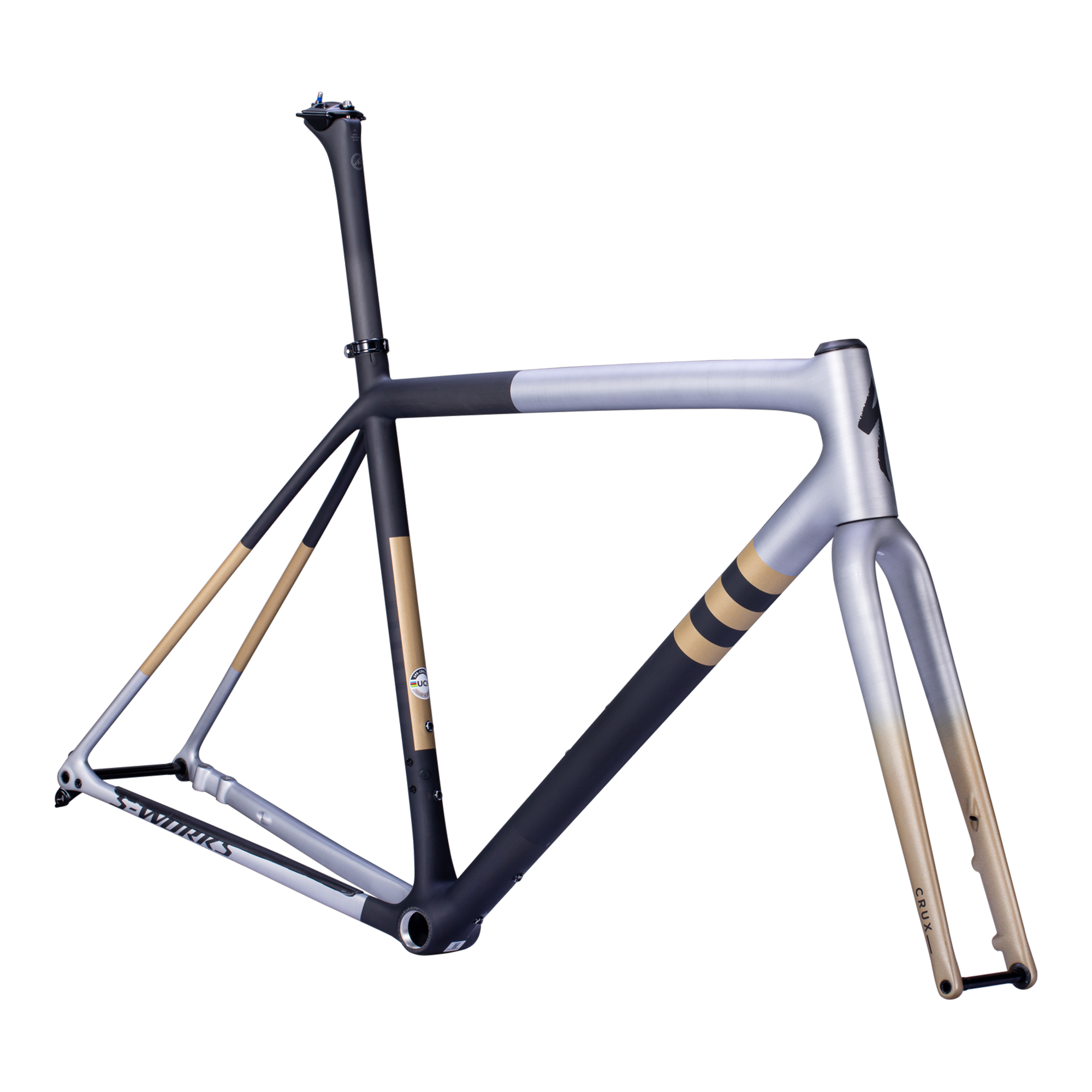 Specialized S-Works Crux Frameset - FACT 12r Carbon - Satin Brushed Liquid Silver/Gloss Black/Smoke Marble/Gold Diamond Dust