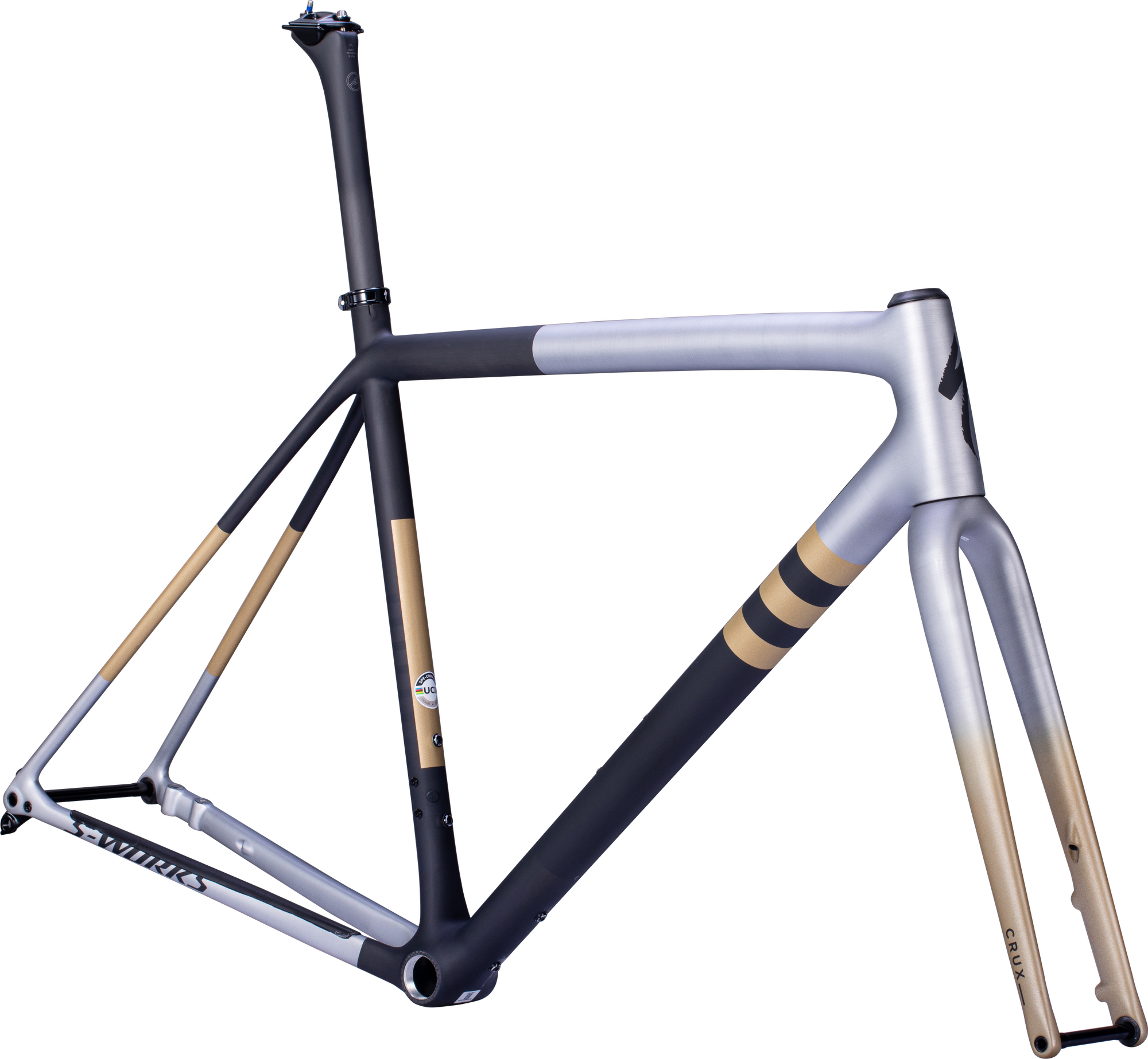 Specialized S-Works Crux Frameset - FACT 12r Carbon - Satin Brushed Liquid Silver/Gloss Black/Smoke Marble/Gold Diamond Dust
