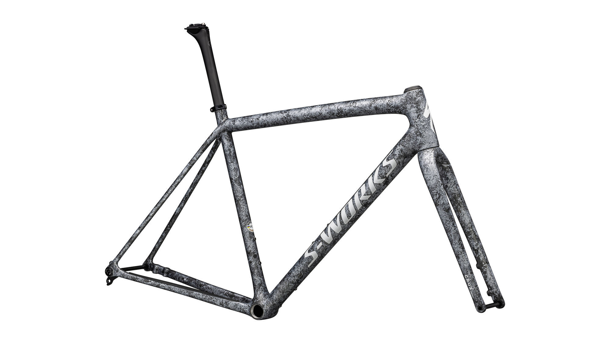 Specialized S-Works Crux Frameset - FACT 12r Carbon - Satin Carbon / Multi-Color Blurred Impasto / Gloss White Metallic Silver