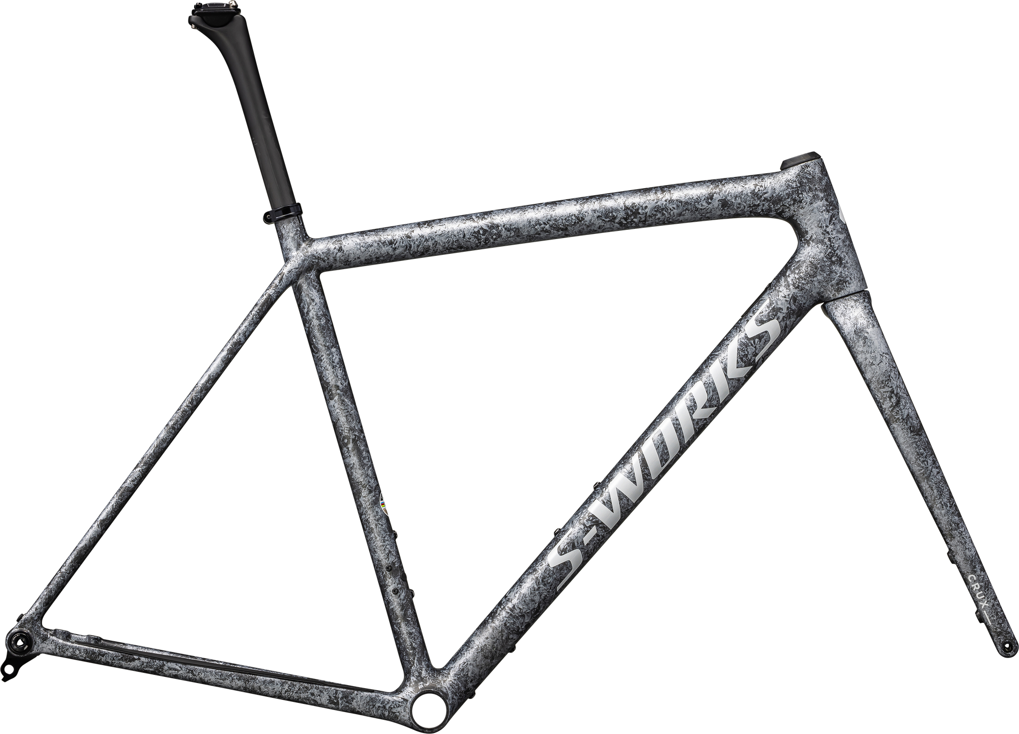 Specialized S-Works Crux Frameset - FACT 12r Carbon - Satin Carbon / Multi-Color Blurred Impasto / Gloss White Metallic Silver