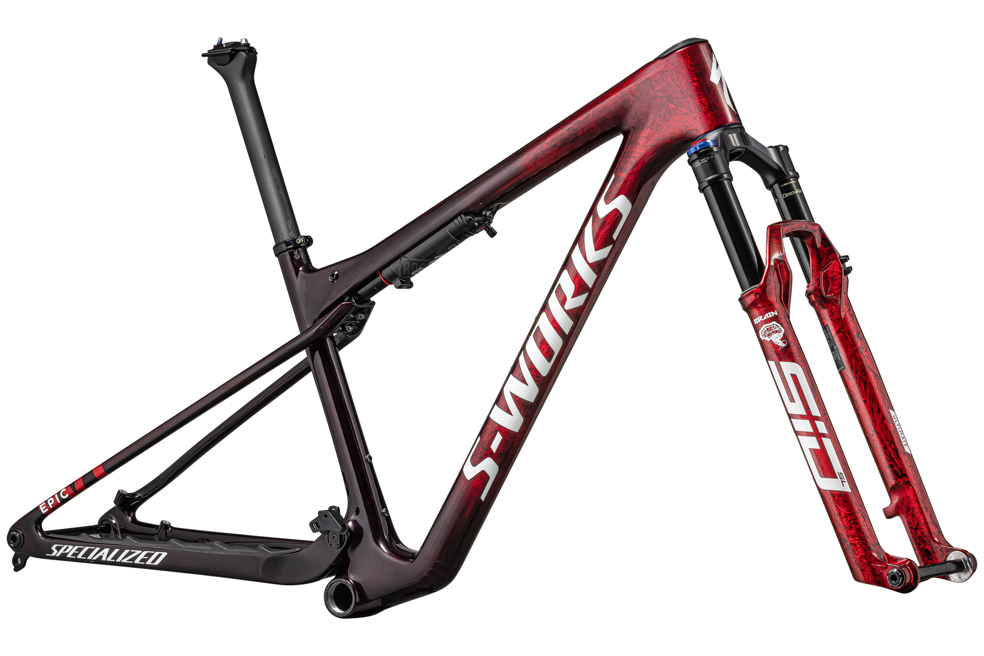 Specialized S-Works Epic World Cup Frameset - Rockshox SidLuxe WCID Ultimate - Gloss Red Tint / Flake Silver Granite / Metallic White Silver