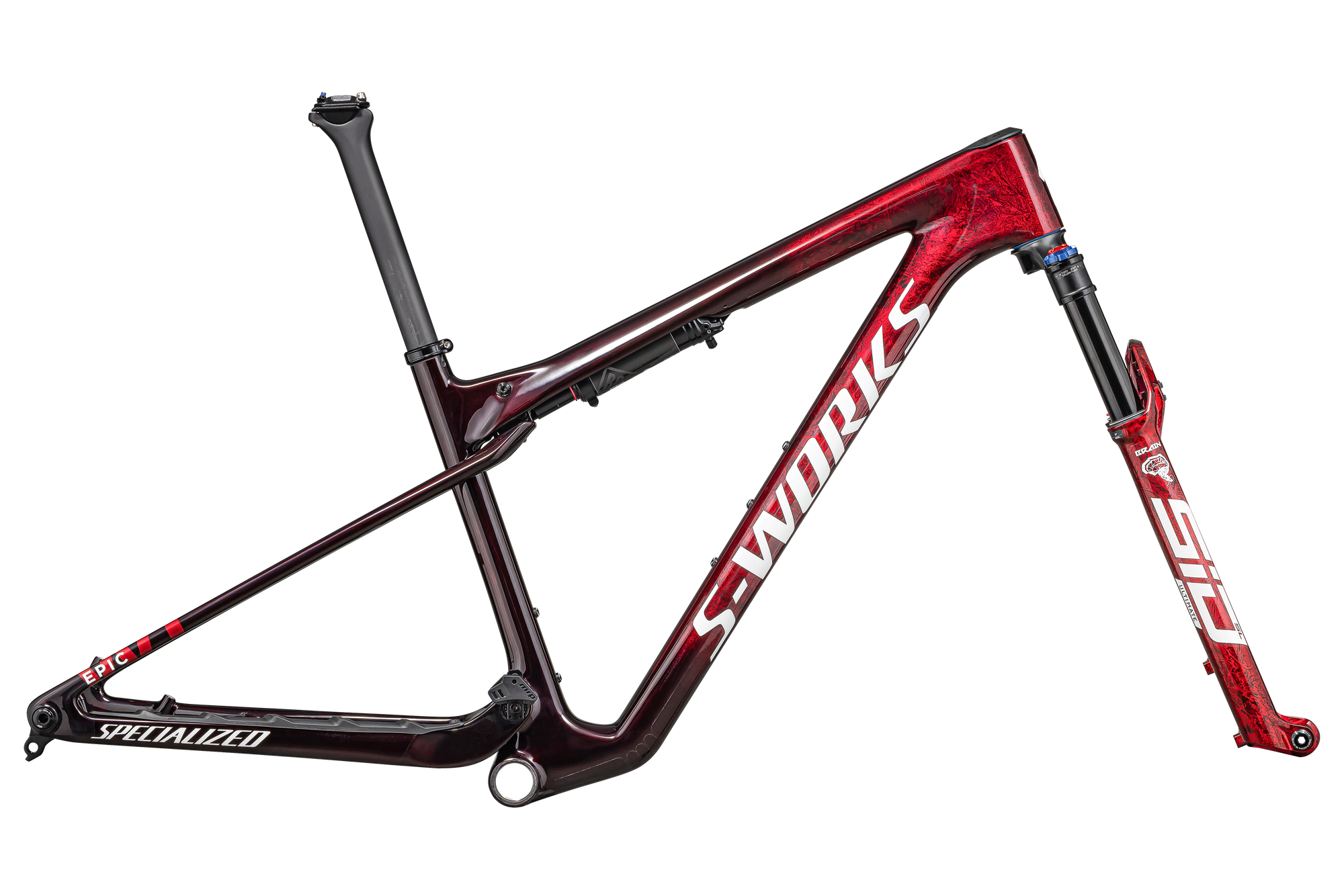 Specialized S-Works Epic World Cup Frameset - Rockshox SidLuxe WCID Ultimate - Gloss Red Tint / Flake Silver Granite / Metallic White Silver