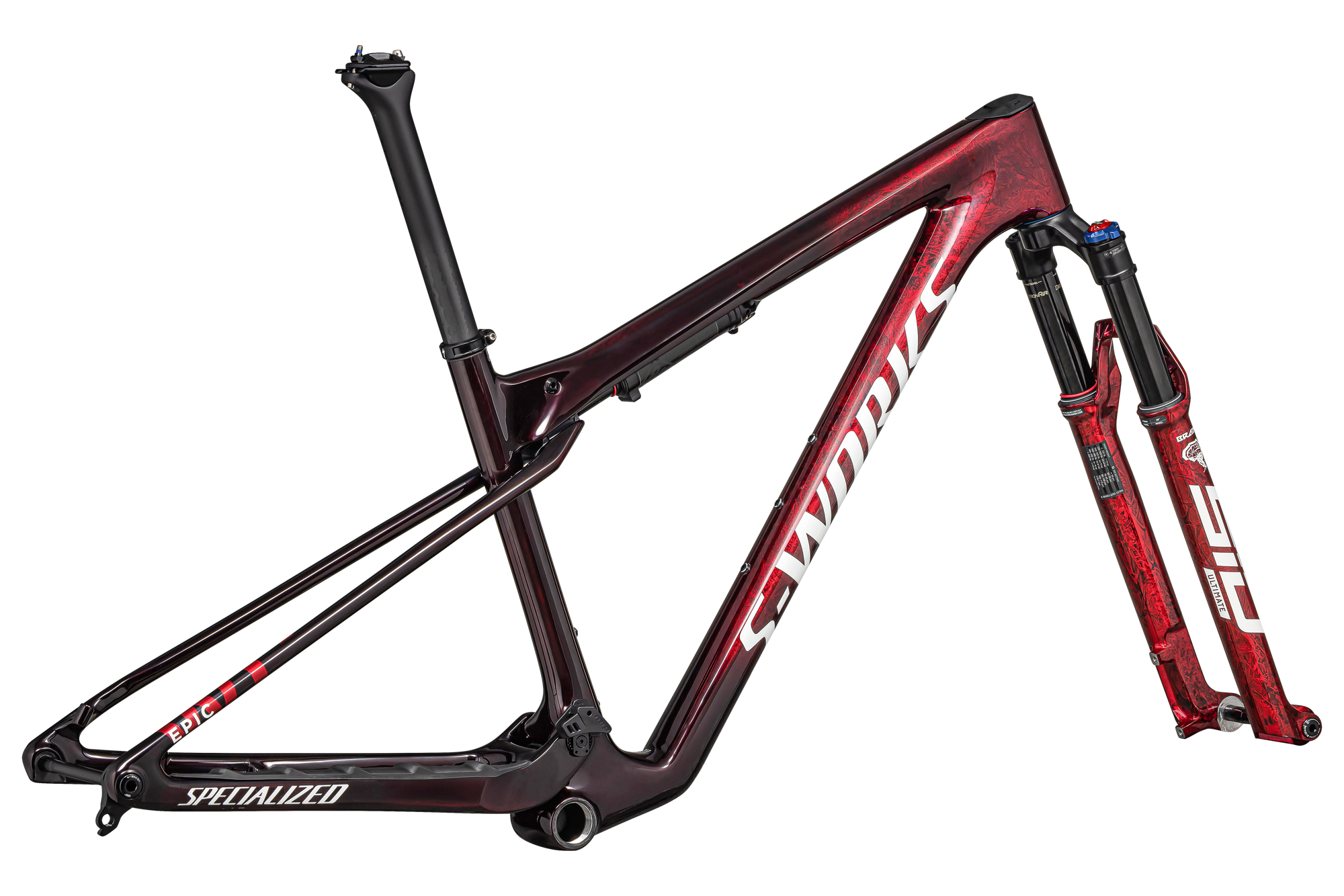 Specialized S-Works Epic World Cup Frameset - Rockshox SidLuxe WCID Ultimate - Gloss Red Tint / Flake Silver Granite / Metallic White Silver