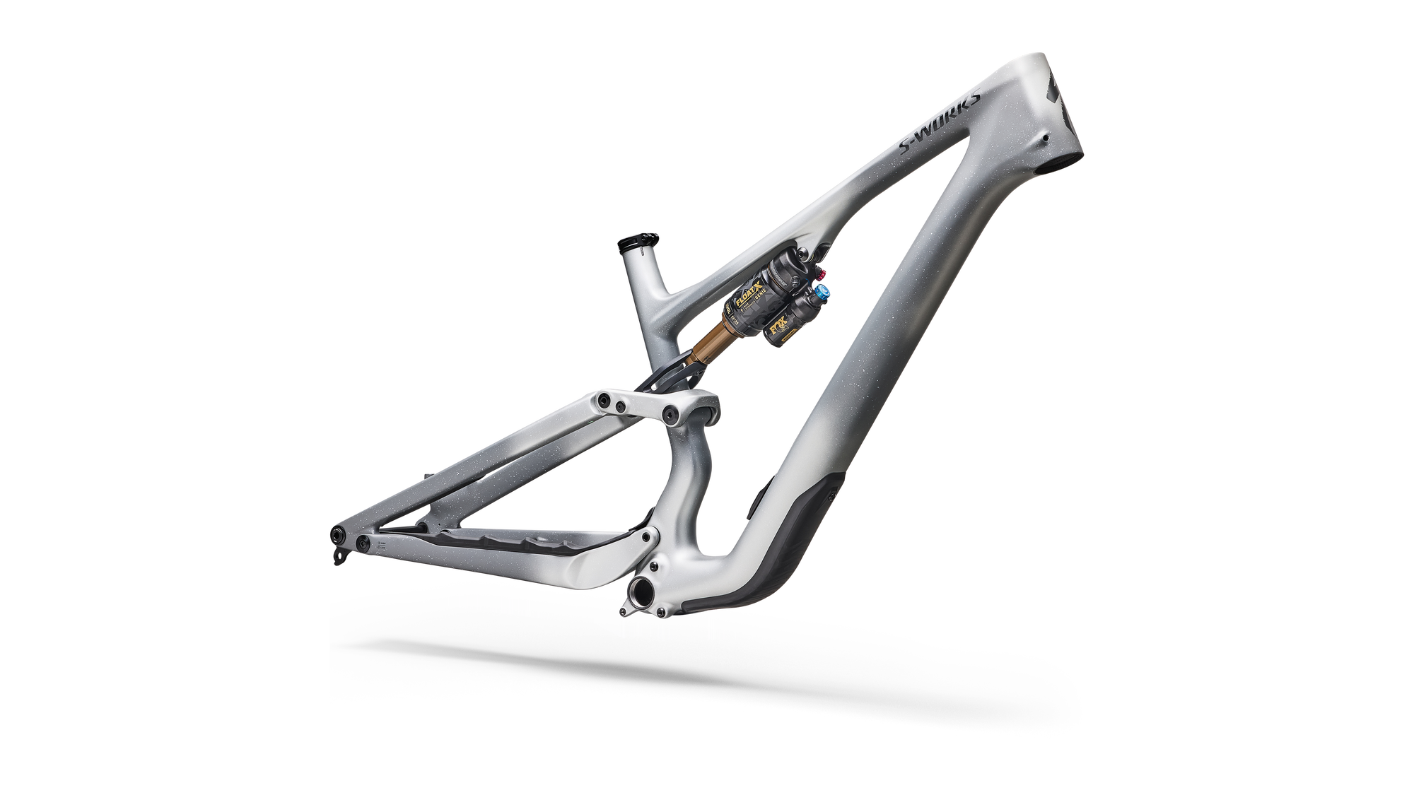 Specialized S-Works Stumpjumper 15 EVO Frameset - FOX FLOAT X GENIE Factory - Satin Shadow Silver / Ashen Grey / Gloss Black Liquid Metal