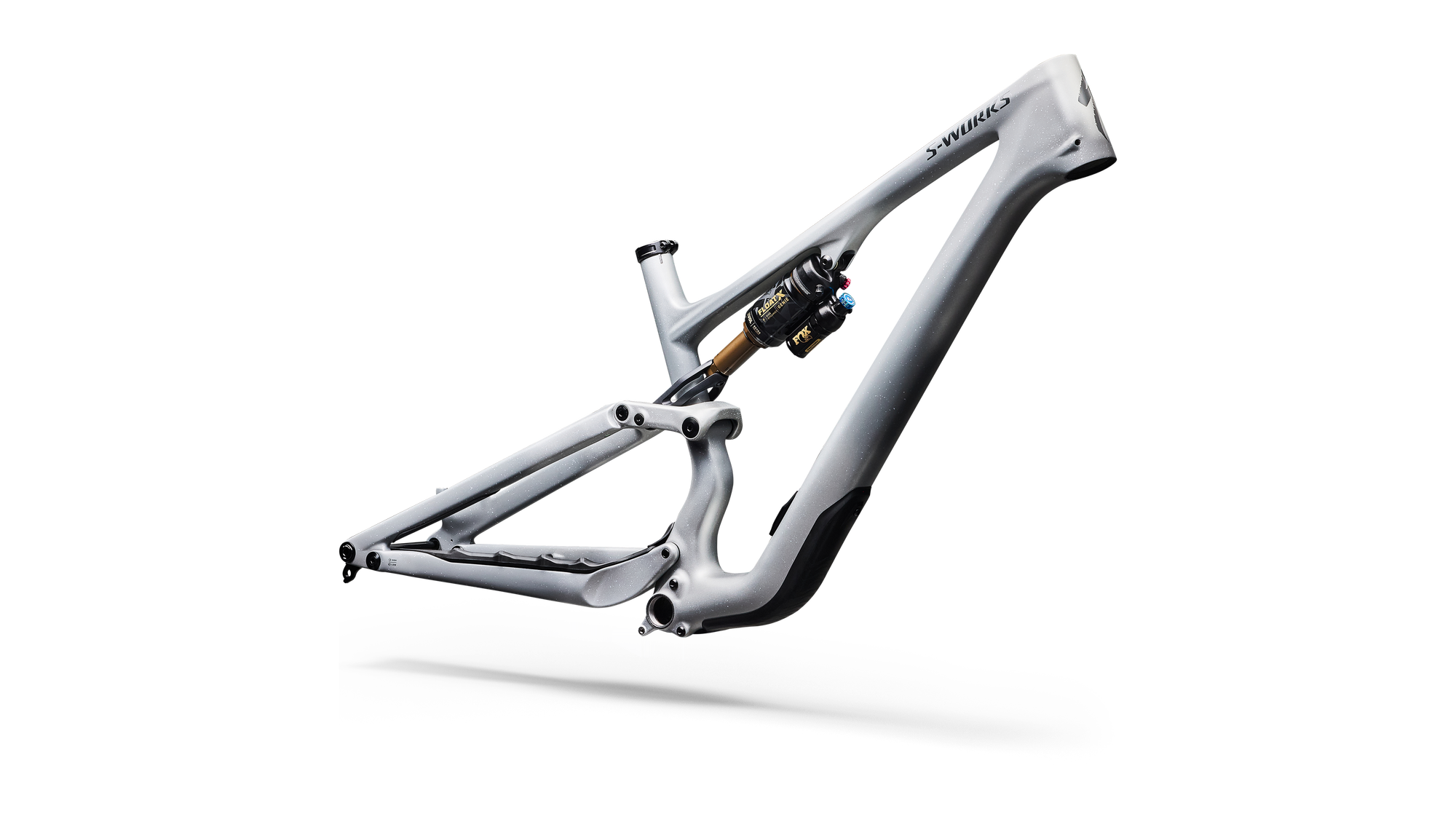 Specialized S-Works Stumpjumper 15 EVO Frameset - FOX FLOAT X GENIE Factory - Satin Shadow Silver / Ashen Grey / Gloss Black Liquid Metal