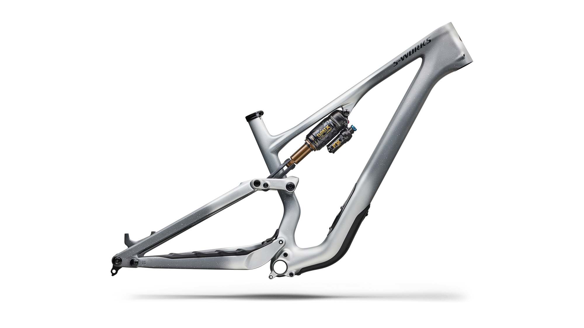 Specialized S-Works Stumpjumper 15 EVO Frameset - FOX FLOAT X GENIE Factory - Satin Shadow Silver / Ashen Grey / Gloss Black Liquid Metal