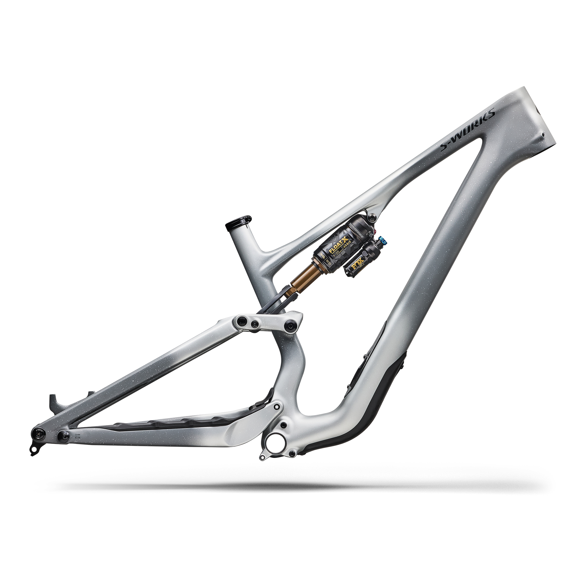 Specialized S-Works Stumpjumper 15 EVO Frameset - FOX FLOAT X GENIE Factory - Satin Shadow Silver / Ashen Grey / Gloss Black Liquid Metal