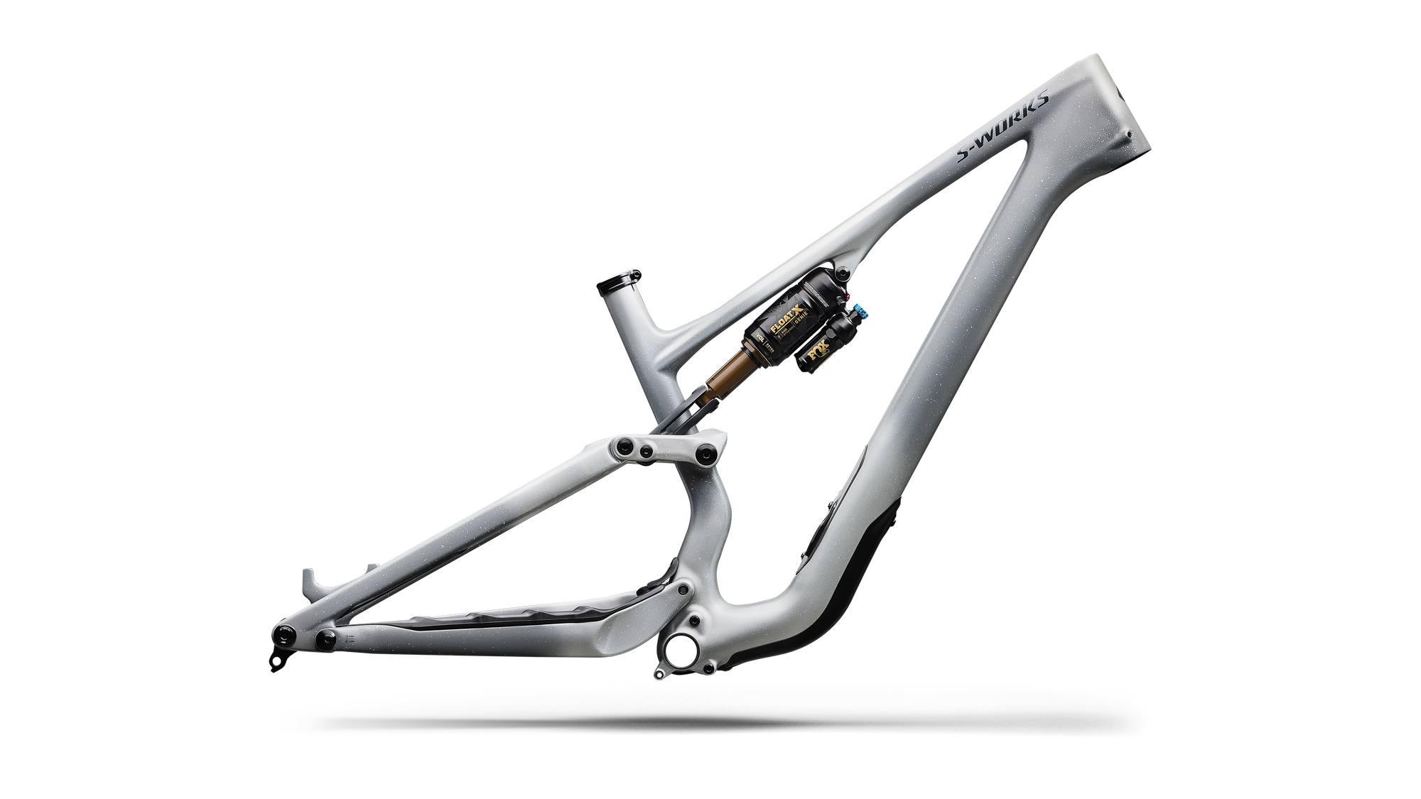 Specialized S-Works Stumpjumper 15 EVO Frameset - FOX FLOAT X GENIE Factory - Satin Shadow Silver / Ashen Grey / Gloss Black Liquid Metal