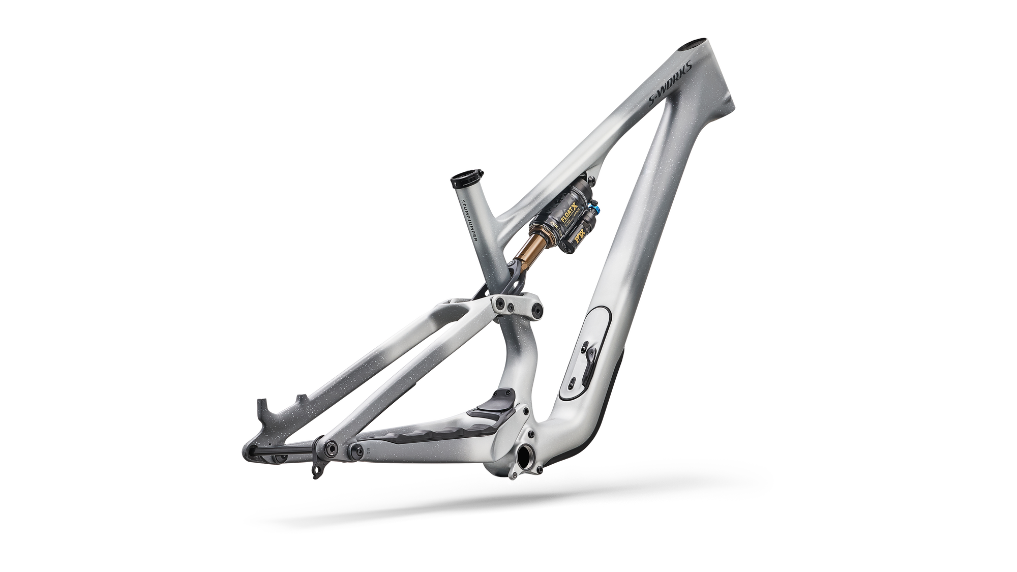Specialized S-Works Stumpjumper 15 EVO Frameset - FOX FLOAT X GENIE Factory - Satin Shadow Silver / Ashen Grey / Gloss Black Liquid Metal