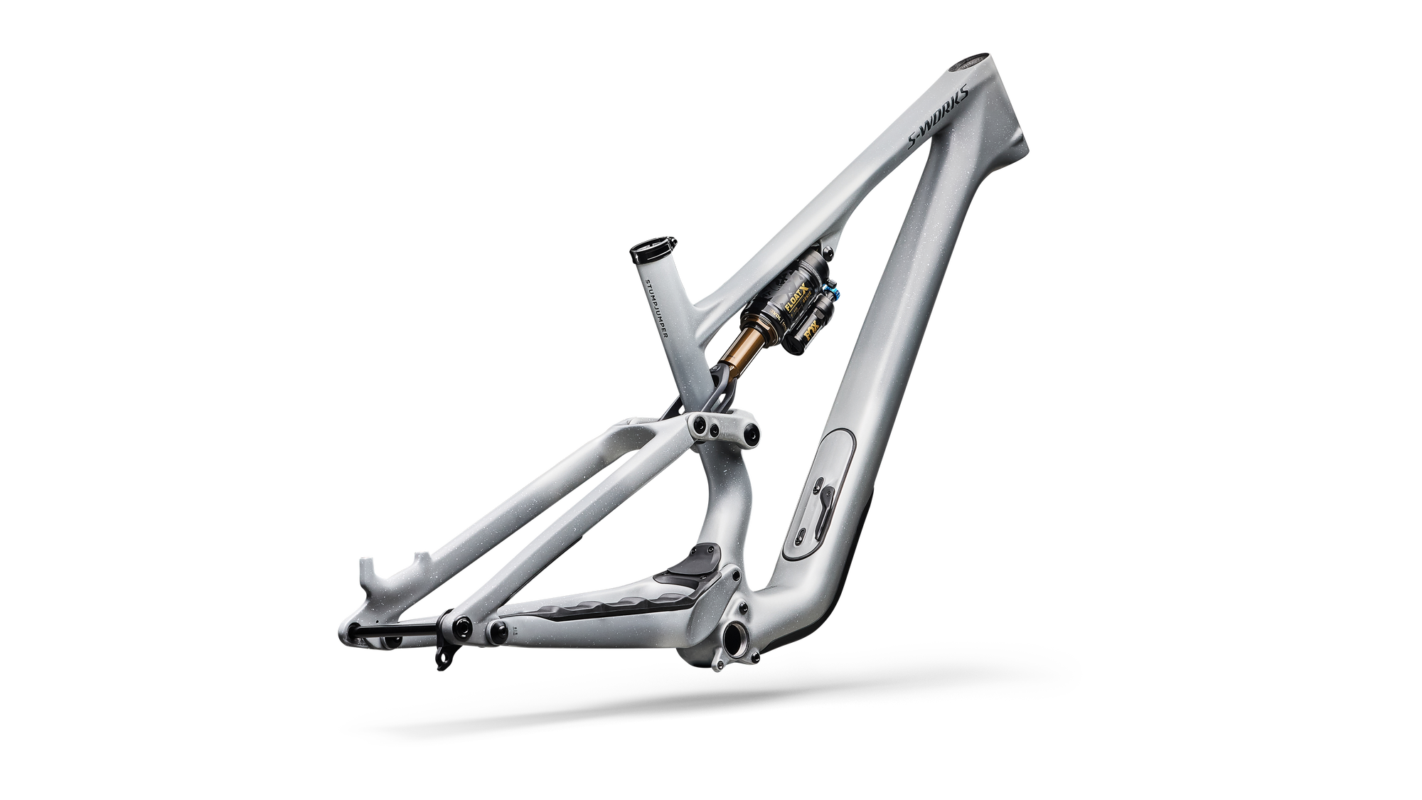 Specialized S-Works Stumpjumper 15 EVO Frameset - FOX FLOAT X GENIE Factory - Satin Shadow Silver / Ashen Grey / Gloss Black Liquid Metal
