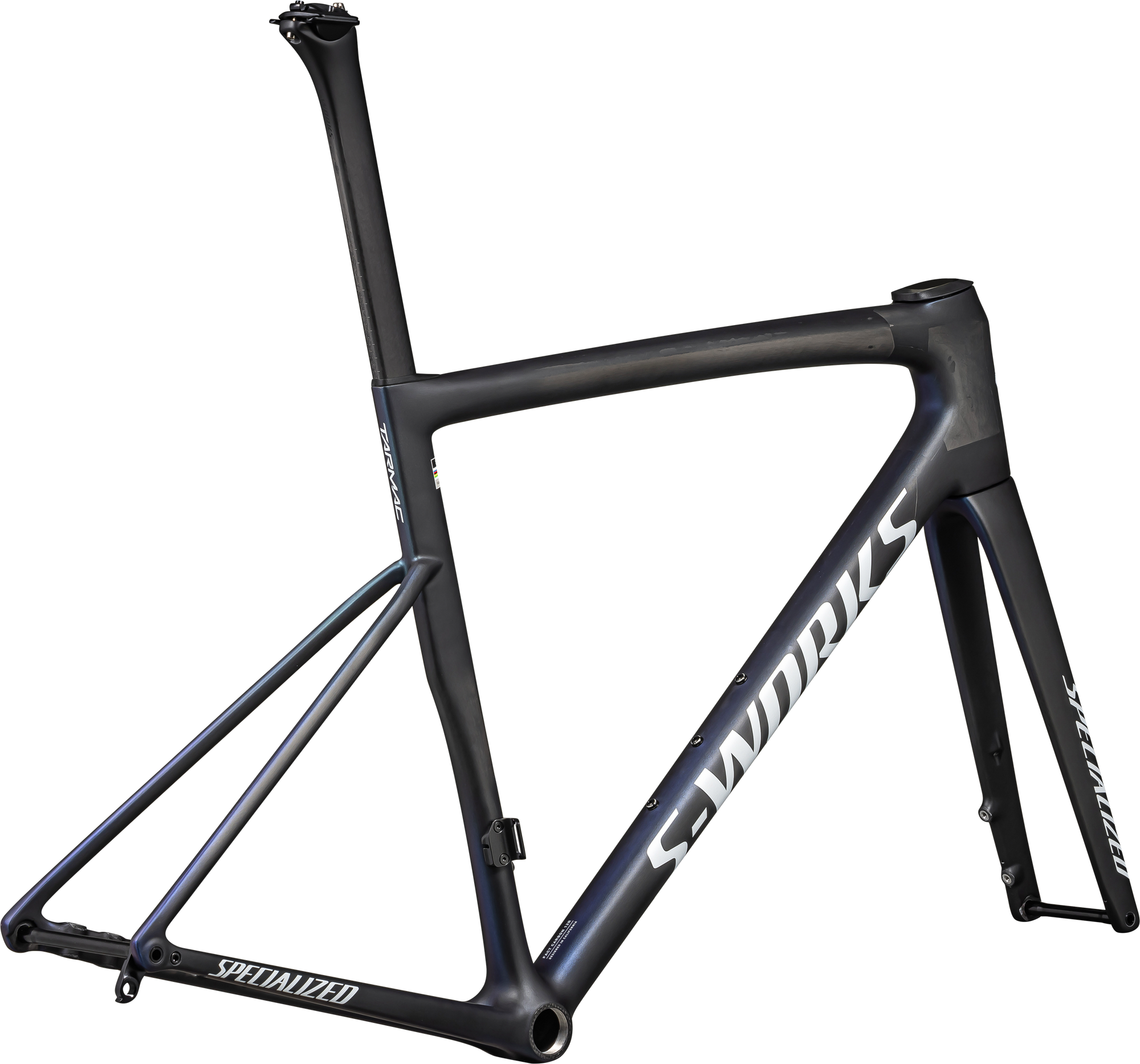 Specialized S-Works Tarmac SL8 Frameset - FACT 12r Carbon - Satin Carbon / Viavi Cynan Blue / Viavi Silver-Blue Pearl Edge Fade/Gloss Metallic White Silver