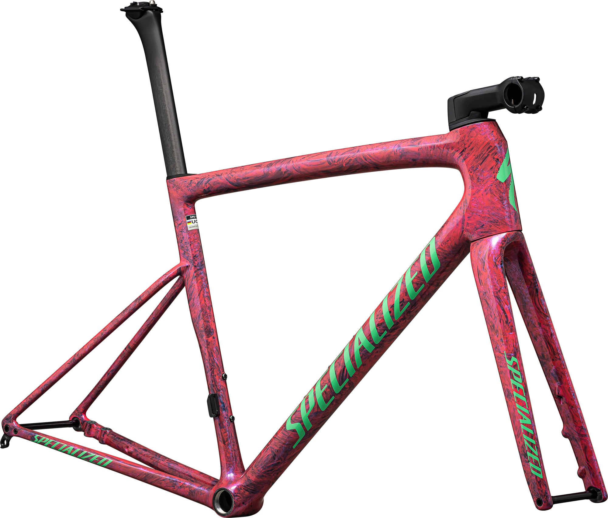 Specialized Tarmac SL8 Frameset - FACT 10r Carbon - Gloss Carbon / Metallic Vivid Pink Strata / Electric Green