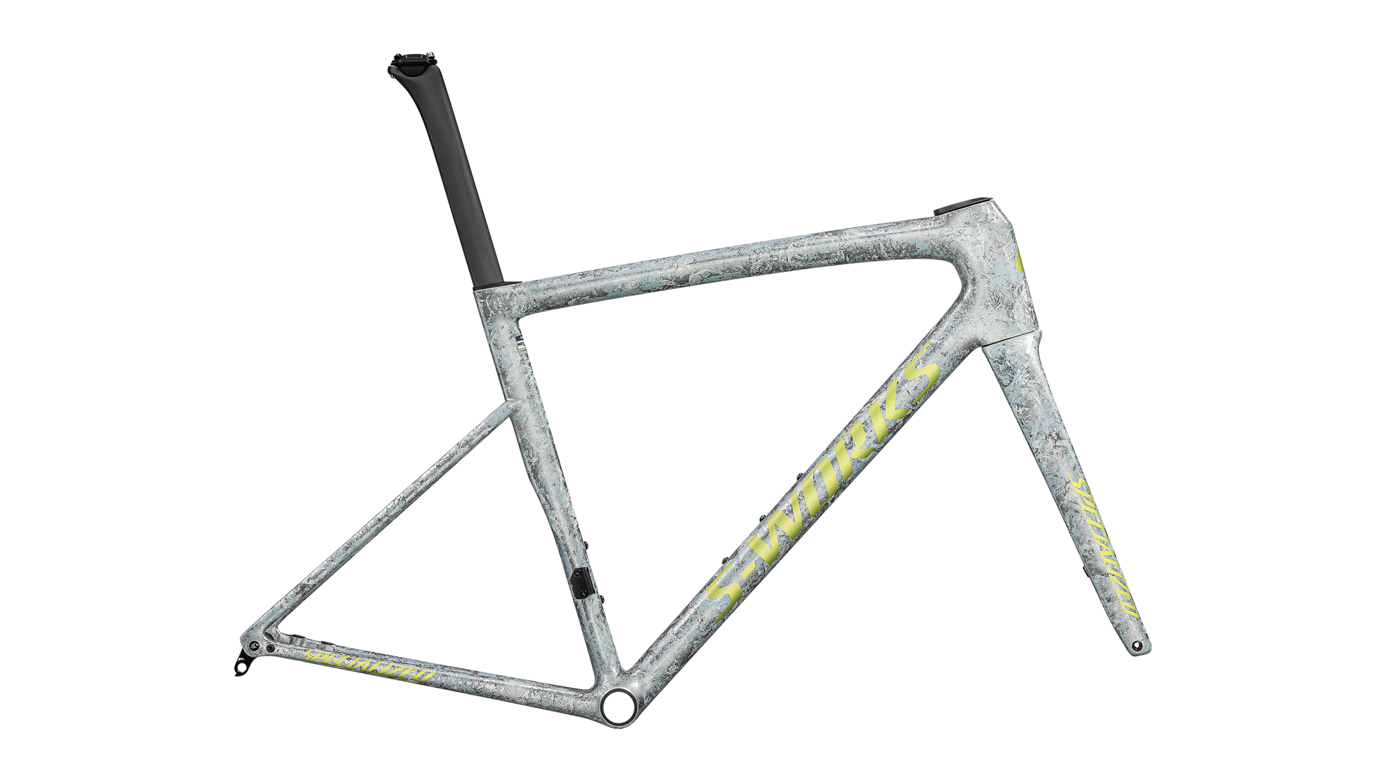 Specialized S-Works Tarmac SL8 Frameset - FACT 12r Carbon - Satin Liquid Silver / Multi-Color Dry Impasto / Gloss Team Yellow Tint