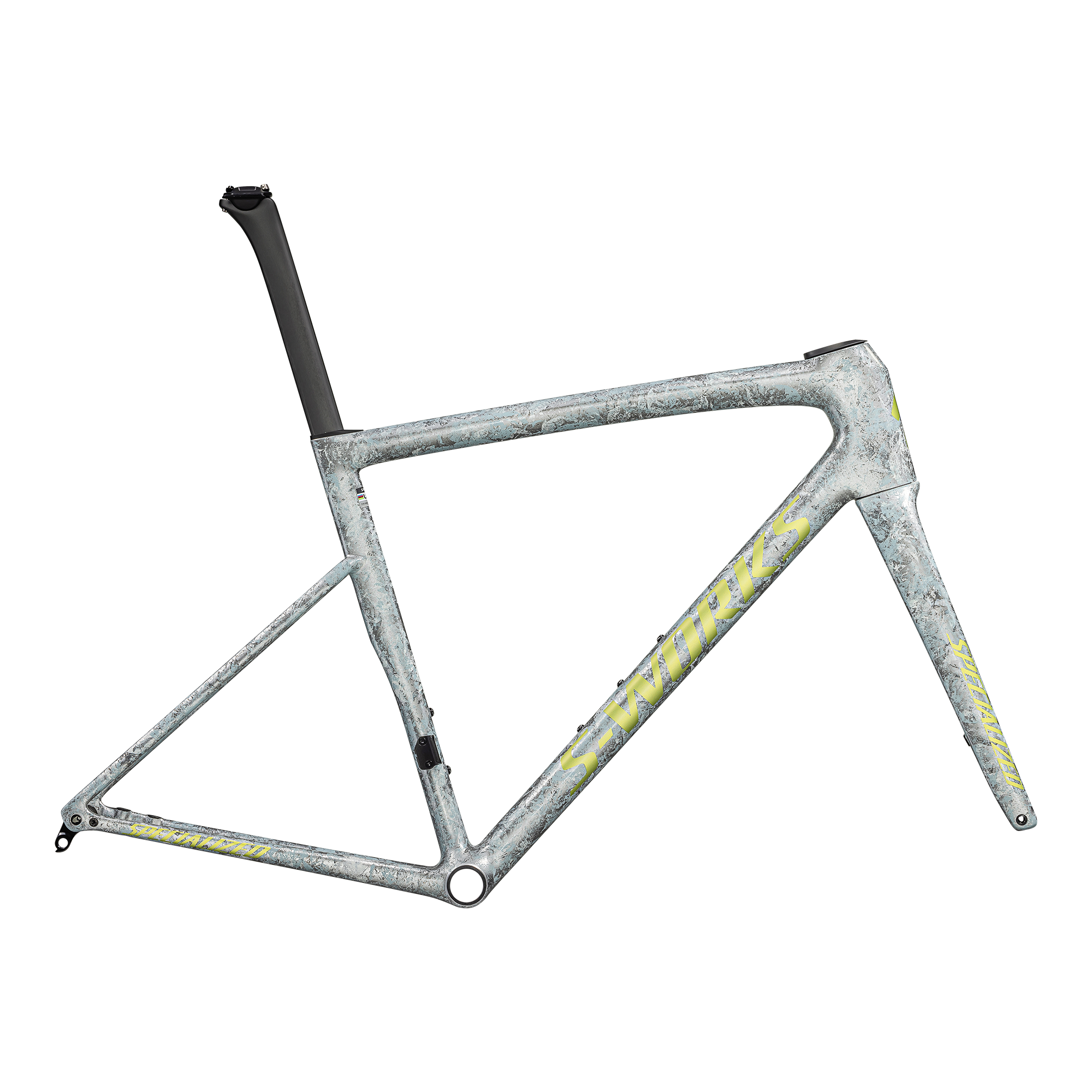 Specialized S-Works Tarmac SL8 Frameset - FACT 12r Carbon - Satin Liquid Silver / Multi-Color Dry Impasto / Gloss Team Yellow Tint