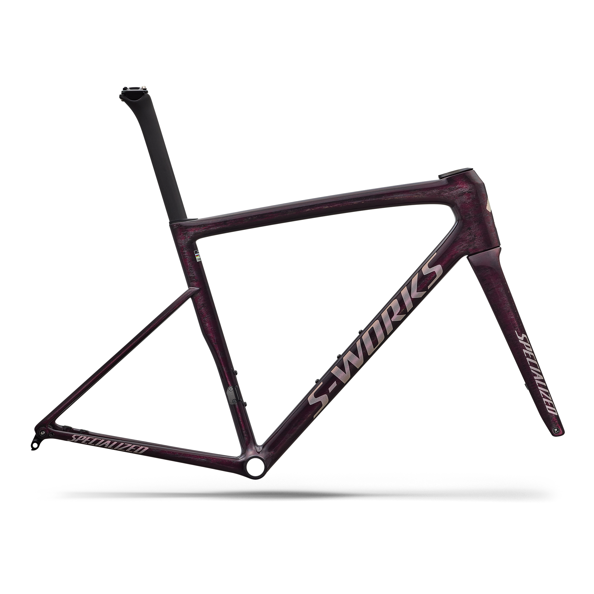 Specialized S-Works Tarmac SL8 Frameset - FACT 12r Carbon - Gloss Carbon / Bordeaux Metallic + Nebula Directional Brush / Pearl Over White