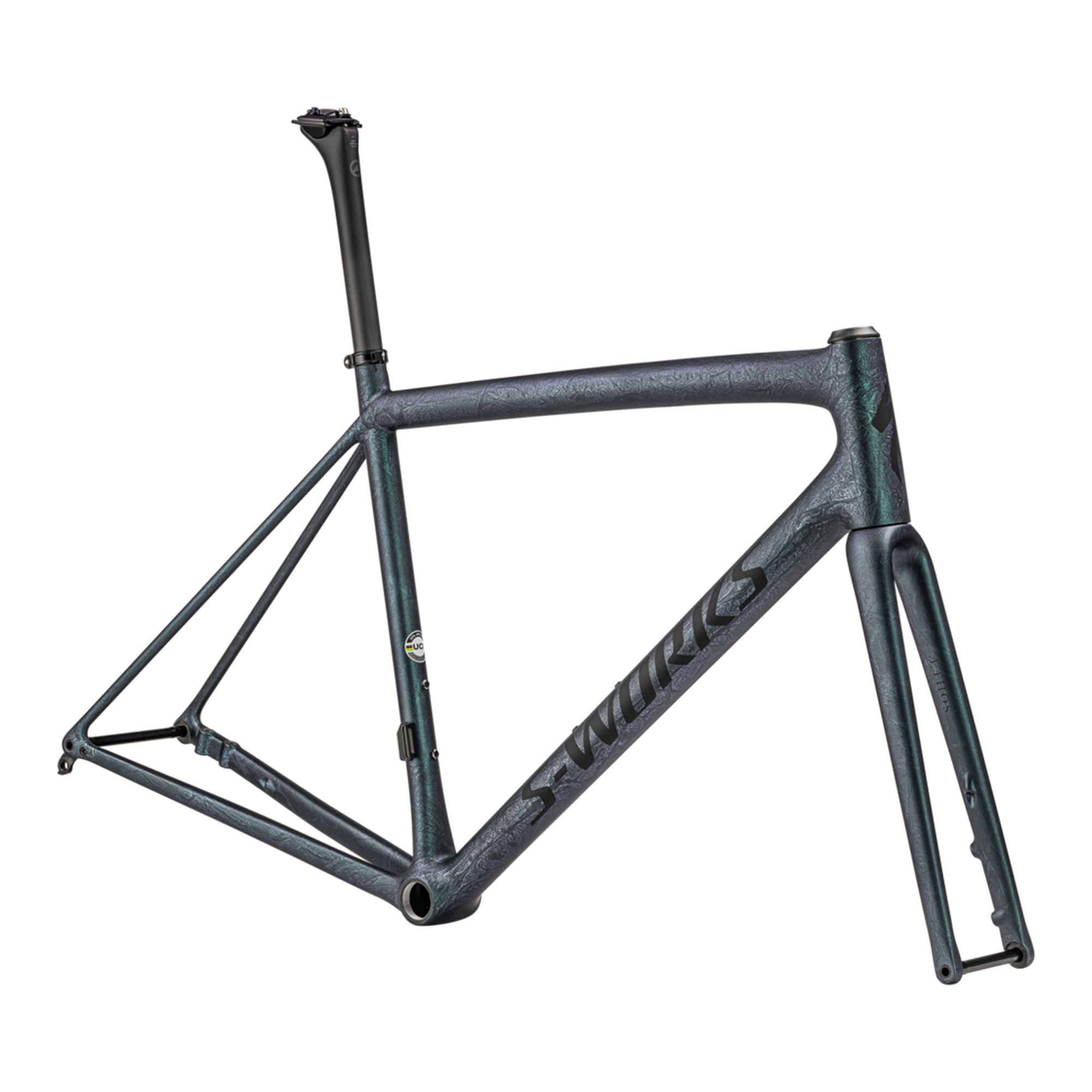 Specialized S-Works Aethos Frameset - FACT 12r Carbon - Satin Oil Granite Over Metallic Deep Lake / White Sage