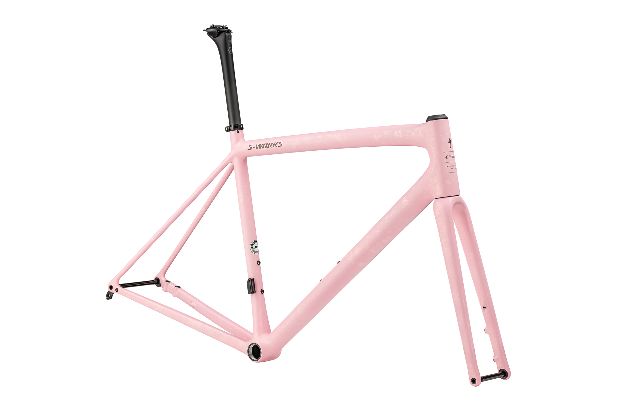 Specialized S-Works Aethos Frameset - FACT 12r Carbon - Satin 100% Red Ghost Pearl Organic Color Run Over Desert Rose / Taupe