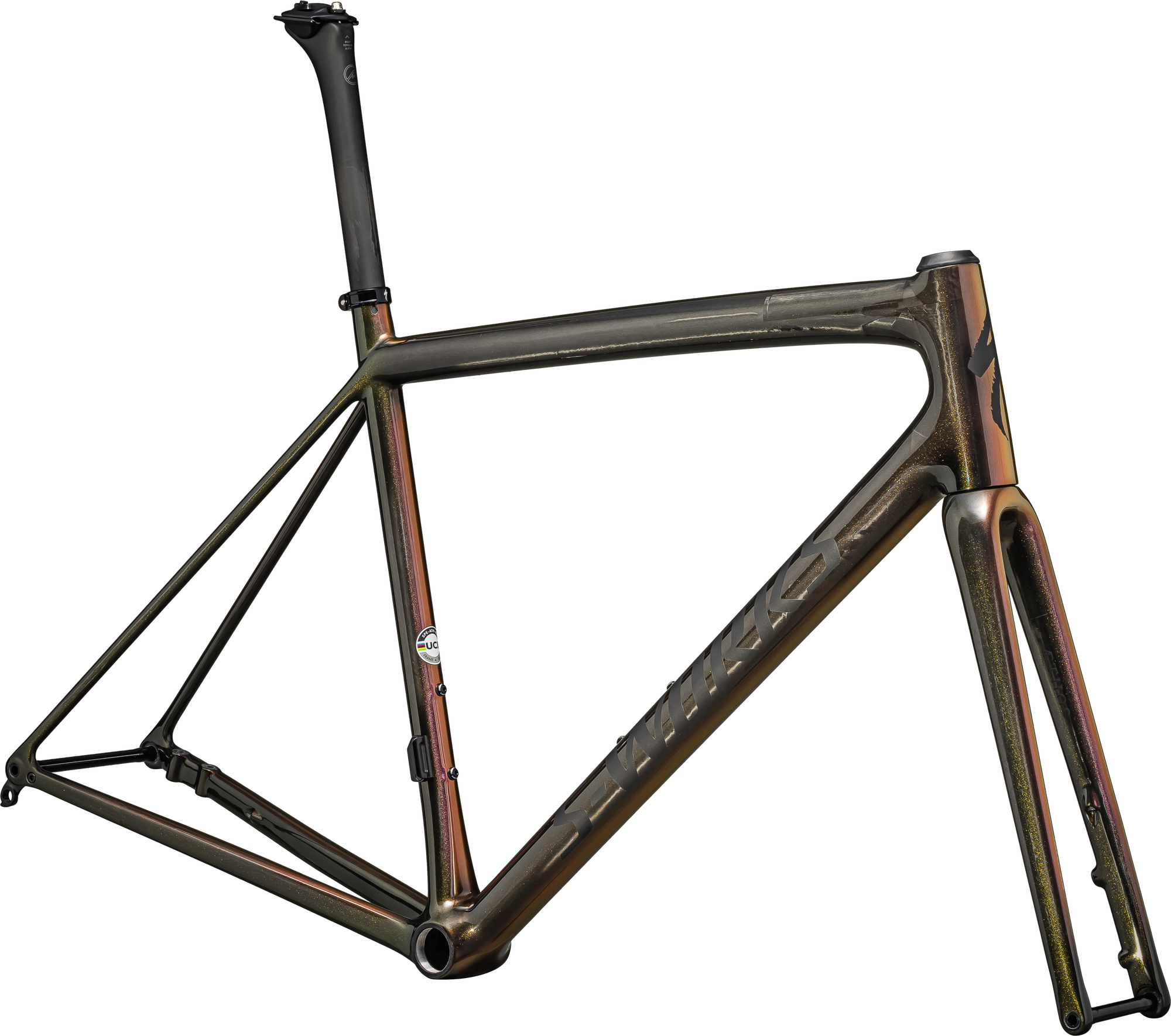 Specialized S-Works Aethos Frameset - FACT 12r Carbon - Gloss Carbon + Magenta-Gold Edge Fade + All Over Gold Pearl 25% / Satin Metallic Obsidian