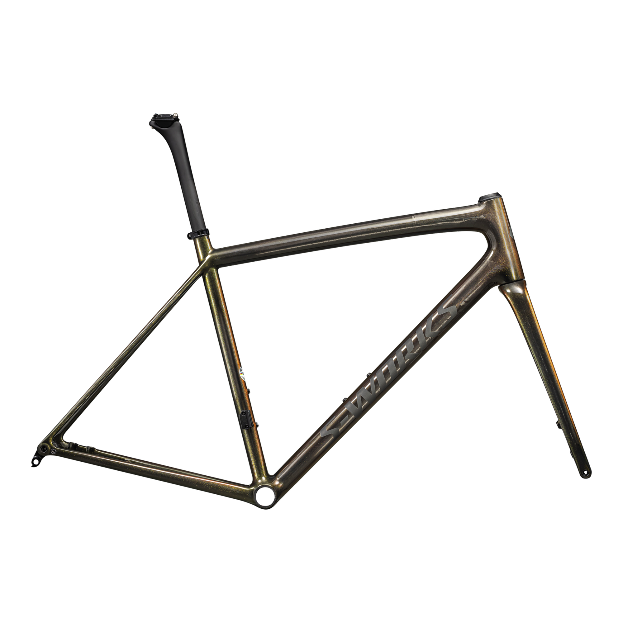 Specialized S-Works Aethos Frameset - FACT 12r Carbon - Gloss Carbon + Magenta-Gold Edge Fade + All Over Gold Pearl 25% / Satin Metallic Obsidian