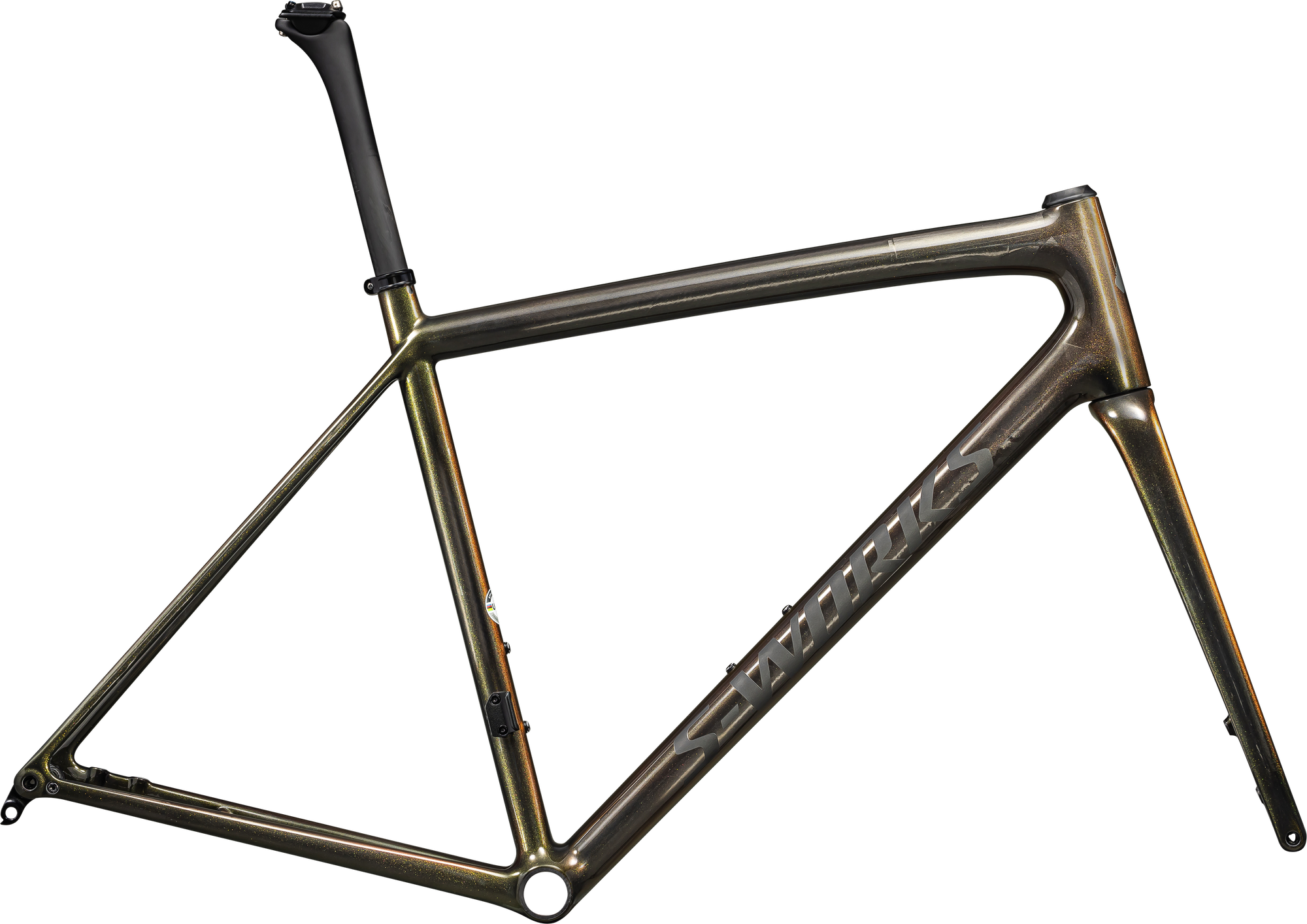 Specialized S-Works Aethos Frameset - FACT 12r Carbon - Gloss Carbon + Magenta-Gold Edge Fade + All Over Gold Pearl 25% / Satin Metallic Obsidian