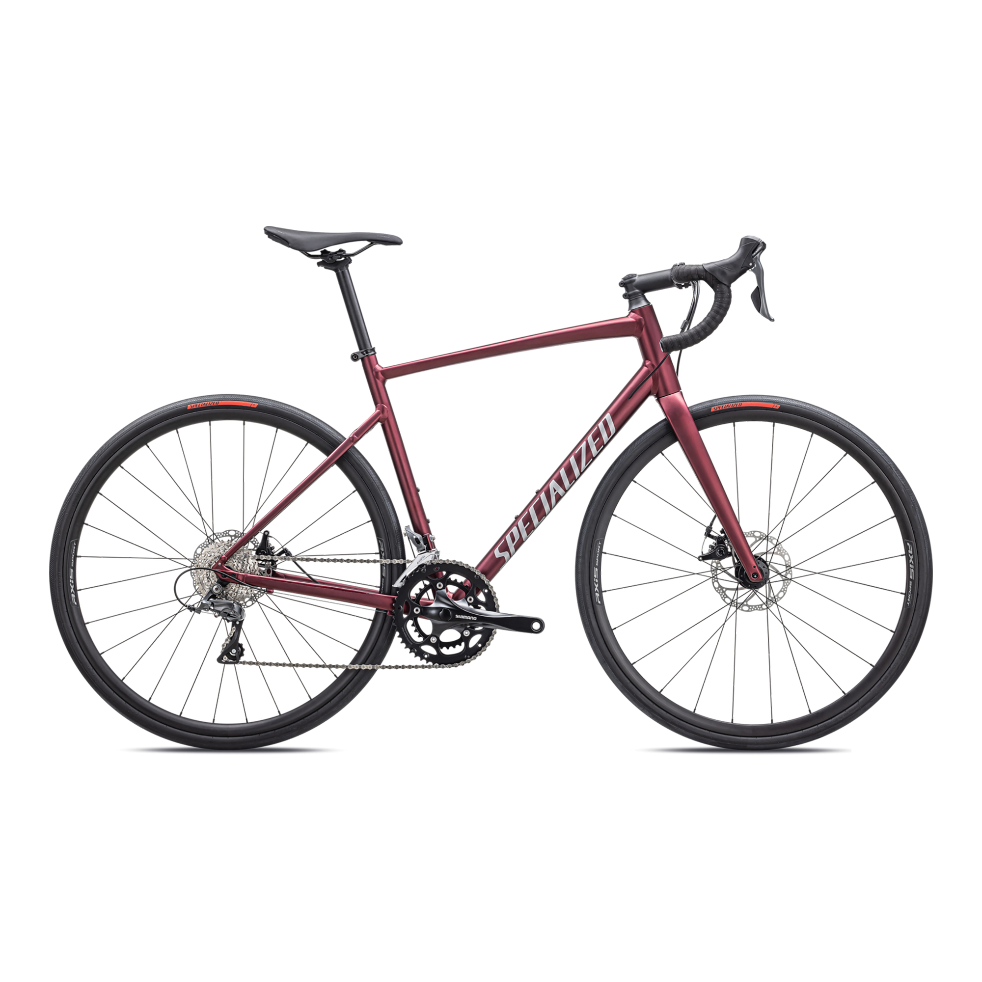 Specialized Allez - Shimano Claris - Satin Maroon / Silver Dust / Flo Red