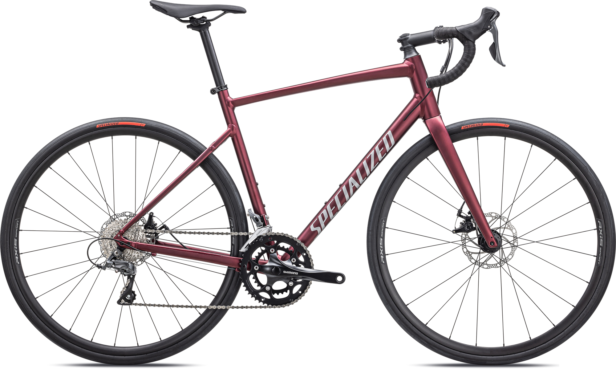 Specialized Allez - Shimano Claris - Satin Maroon / Silver Dust / Flo Red