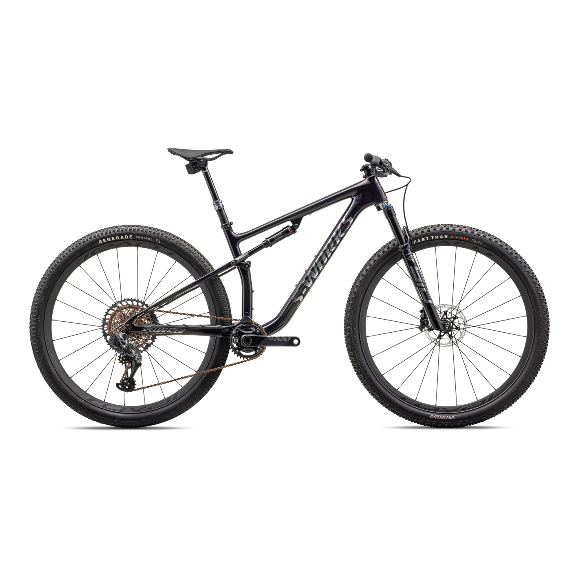 Specialized S-Works Epic - SRAM XX1 AXS, RockShox Ultimate BRAIN - Gloss Purple Tint Fades Over Carbon / Chrome