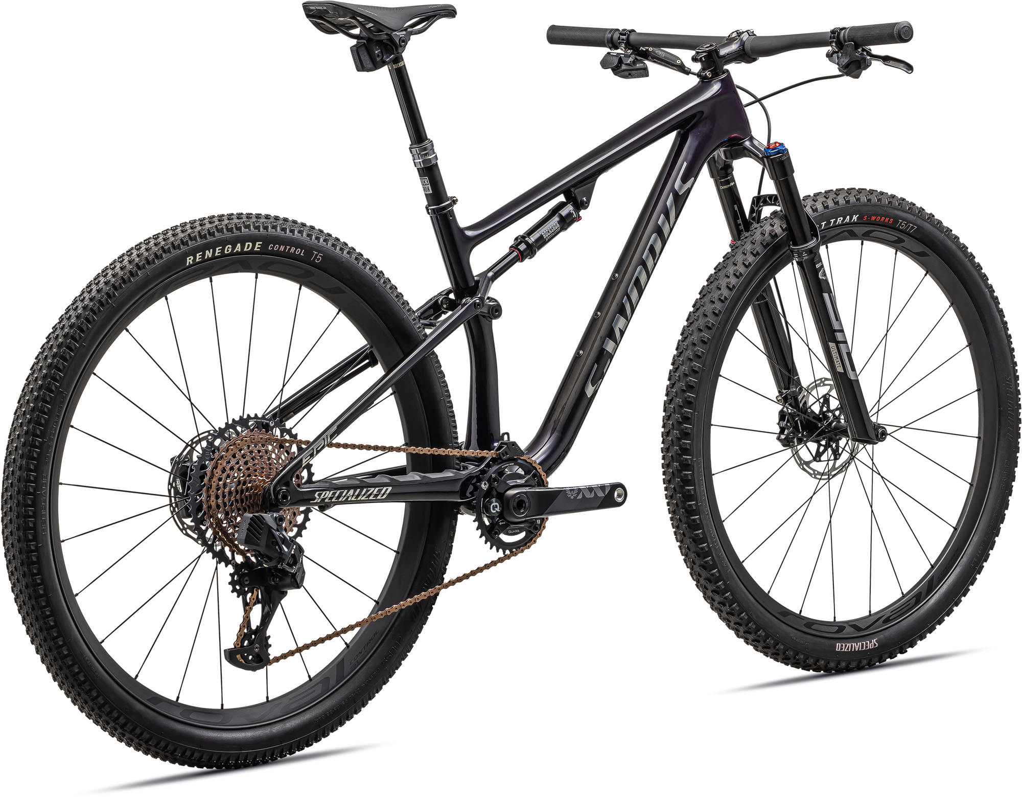 Specialized S-Works Epic - SRAM XX1 AXS, RockShox Ultimate BRAIN - Gloss Purple Tint Fades Over Carbon / Chrome