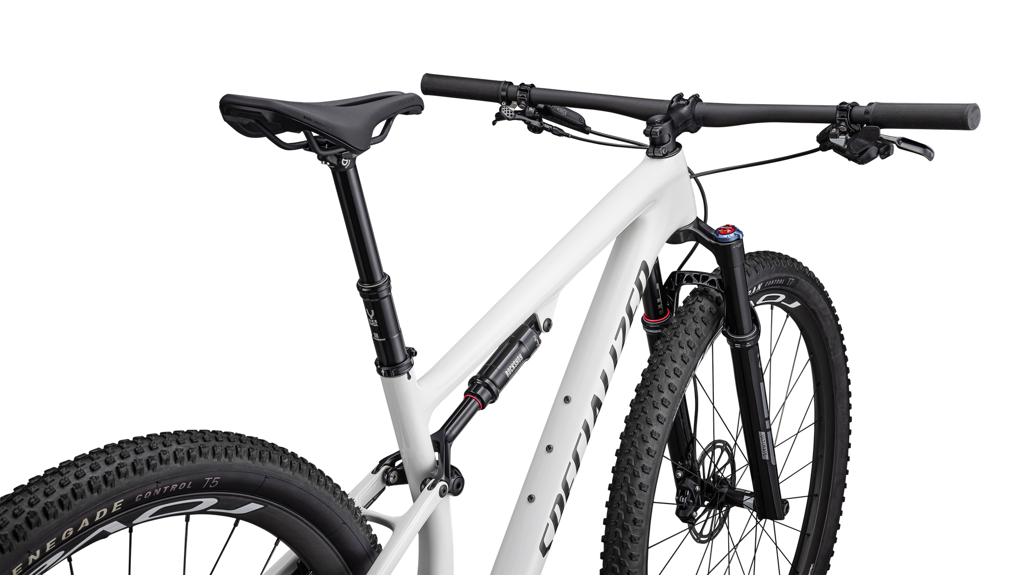 Specialized Epic Pro - SRAM X01 AXS, RockShox Ultimate BRAIN - Gloss Dune White Granite Over Dove Grey / Metallic Obsidian