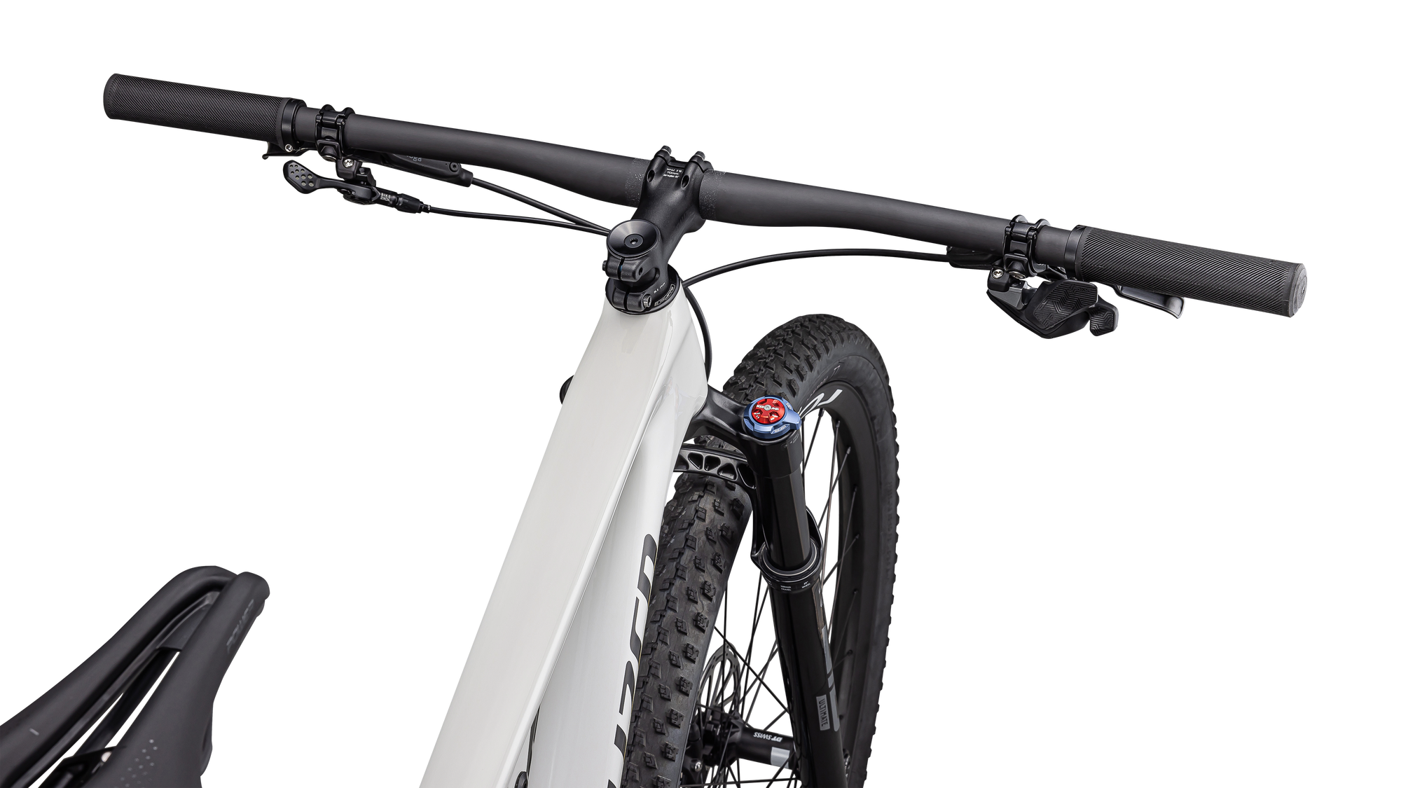 Specialized Epic Pro - SRAM X01 AXS, RockShox Ultimate BRAIN - Gloss Dune White Granite Over Dove Grey / Metallic Obsidian