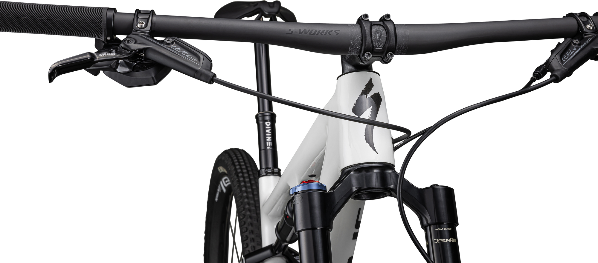 Specialized Epic Pro - SRAM X01 AXS, RockShox Ultimate BRAIN - Gloss Dune White Granite Over Dove Grey / Metallic Obsidian