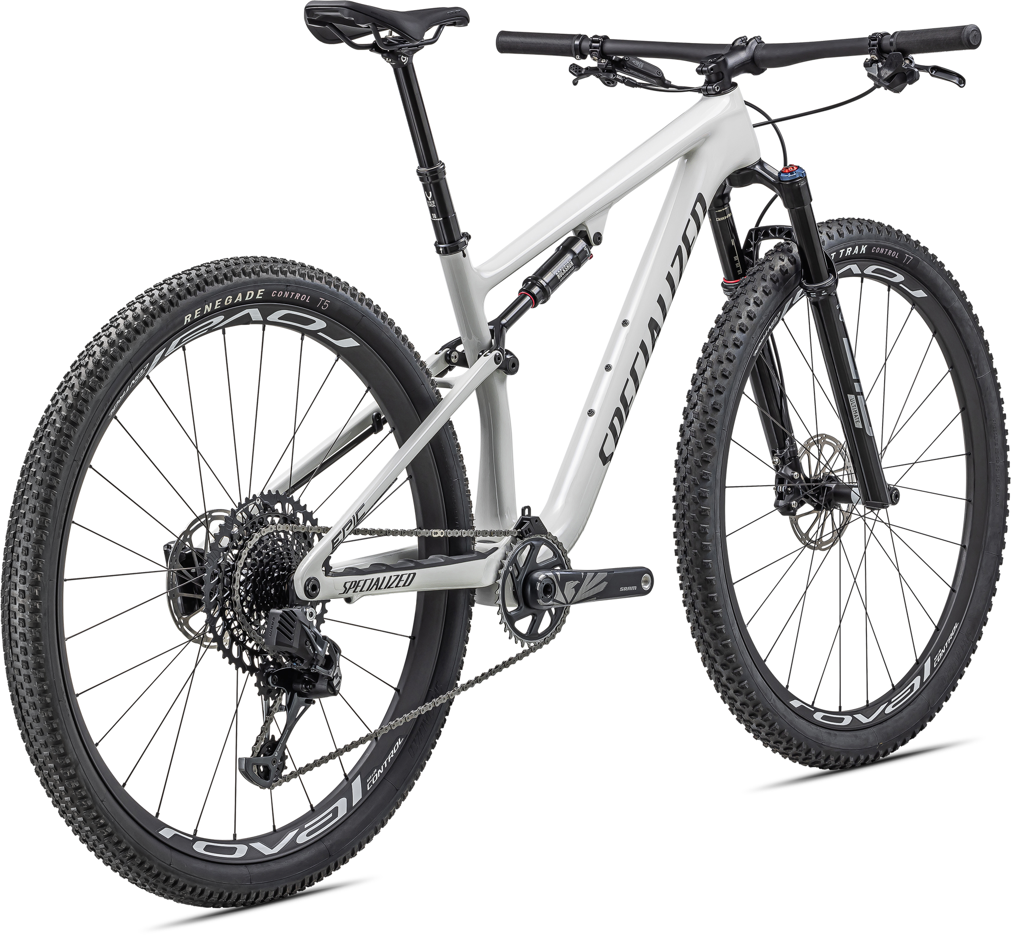 Specialized Epic Pro - SRAM X01 AXS, RockShox Ultimate BRAIN - Gloss Dune White Granite Over Dove Grey / Metallic Obsidian