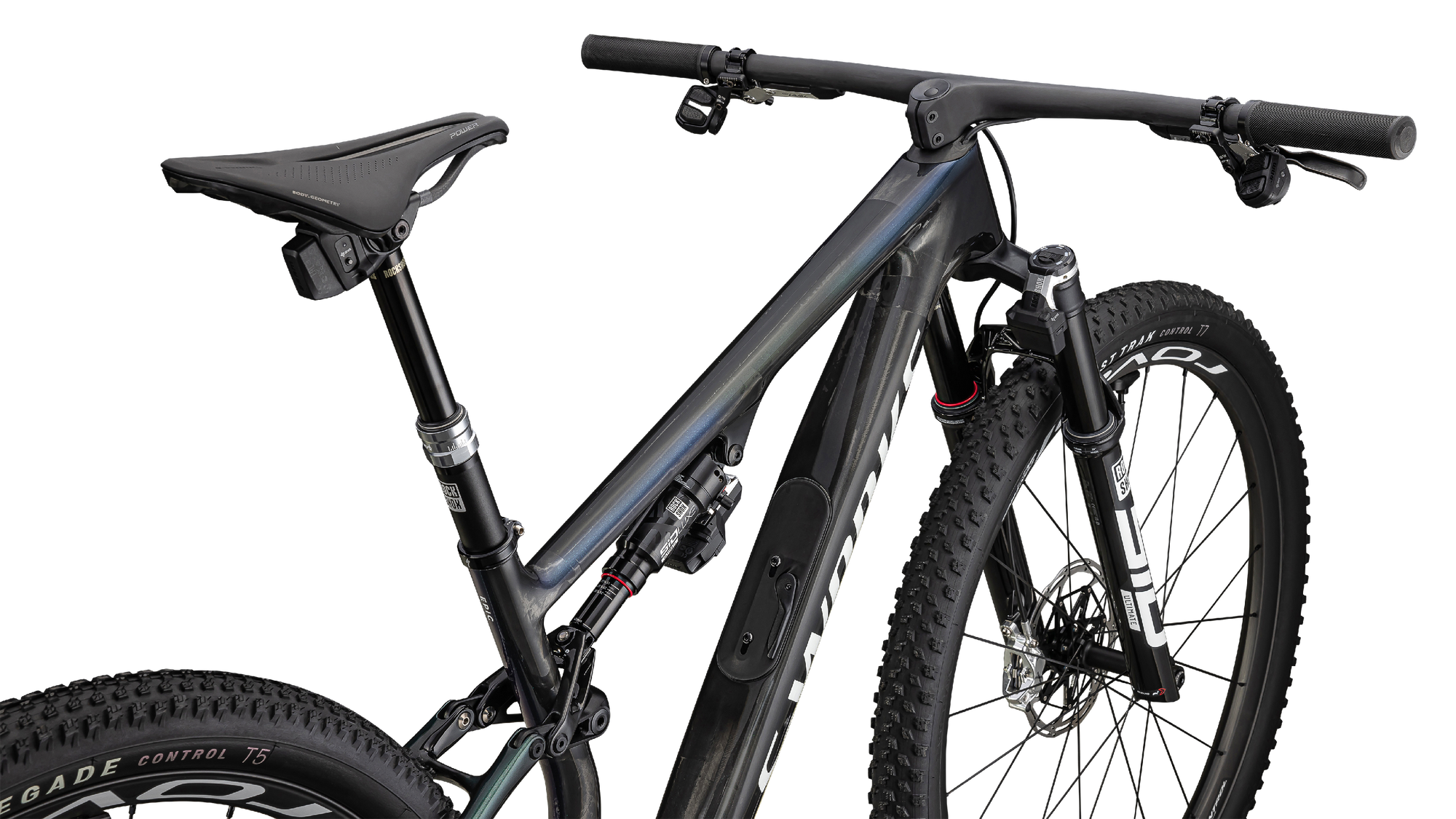 Specialized S-Works Epic 8 - SRAM XX SL AXS, RockShox Ultimate Flight Attendant - Gloss Carbon/Astral Blue/Electric Green/Cyan Edge Fade/Metallic White Silver