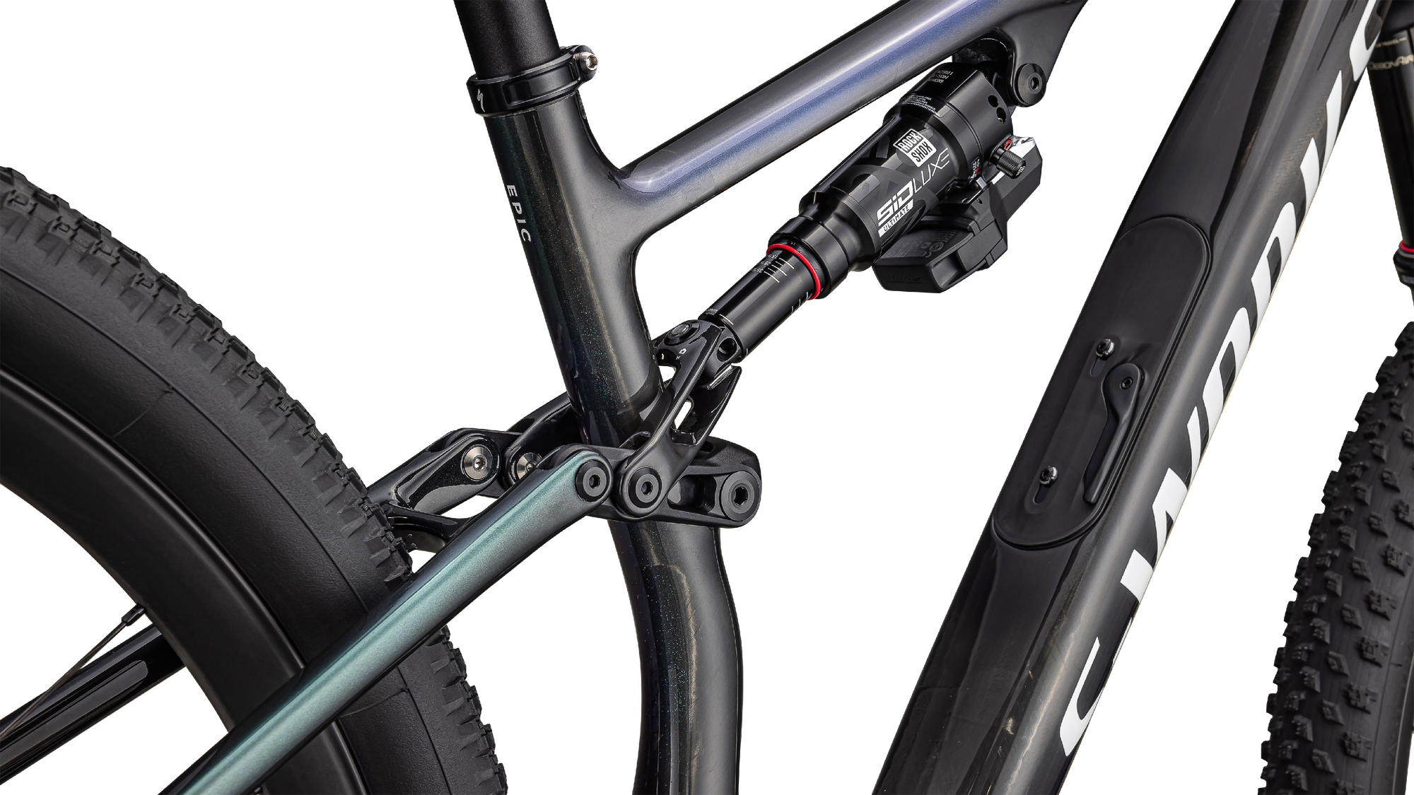 Specialized S-Works Epic 8 - SRAM XX SL AXS, RockShox Ultimate Flight Attendant - Gloss Carbon/Astral Blue/Electric Green/Cyan Edge Fade/Metallic White Silver