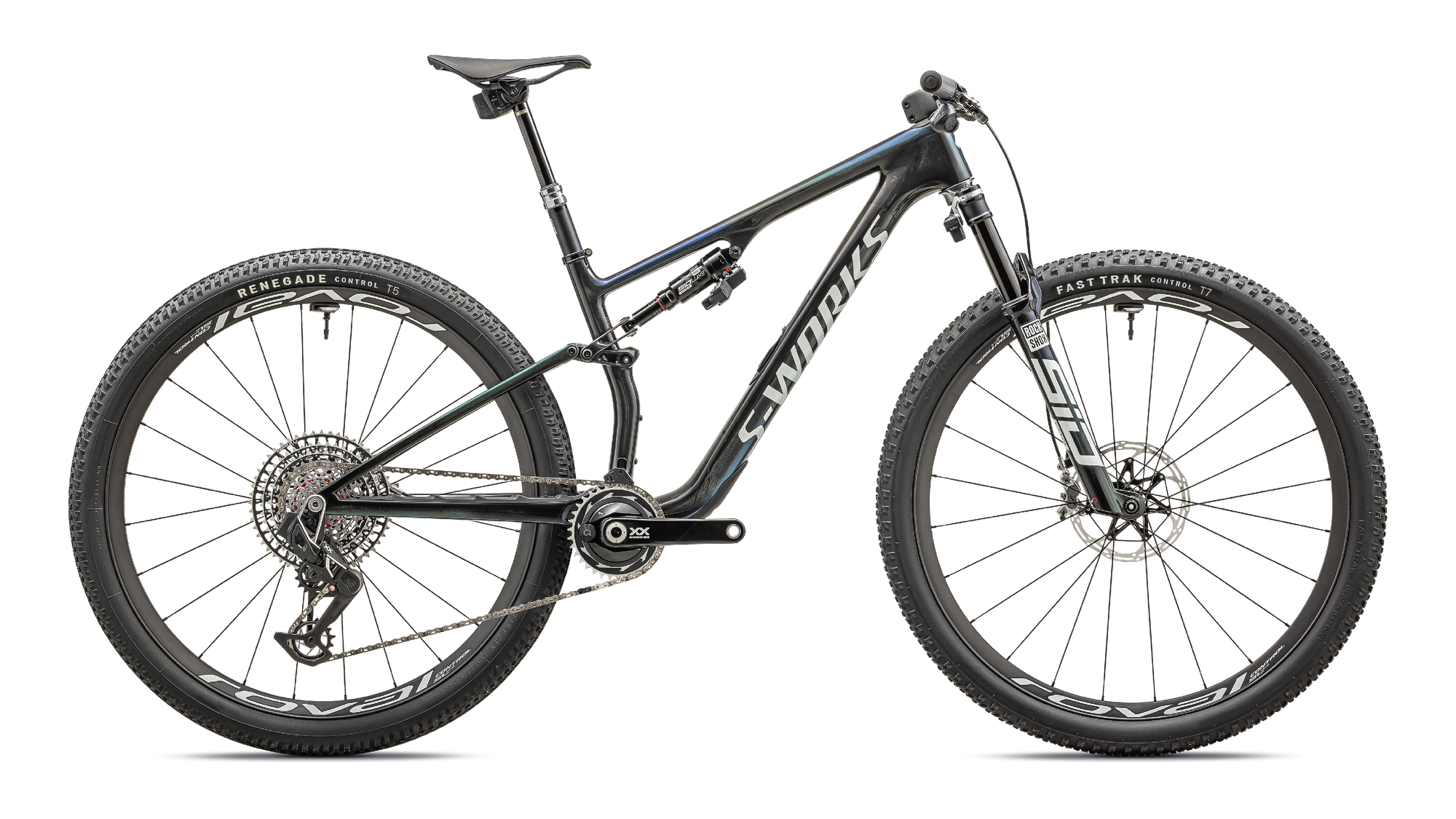 Specialized S-Works Epic 8 - SRAM XX SL AXS, RockShox Ultimate Flight Attendant - Gloss Carbon/Astral Blue/Electric Green/Cyan Edge Fade/Metallic White Silver