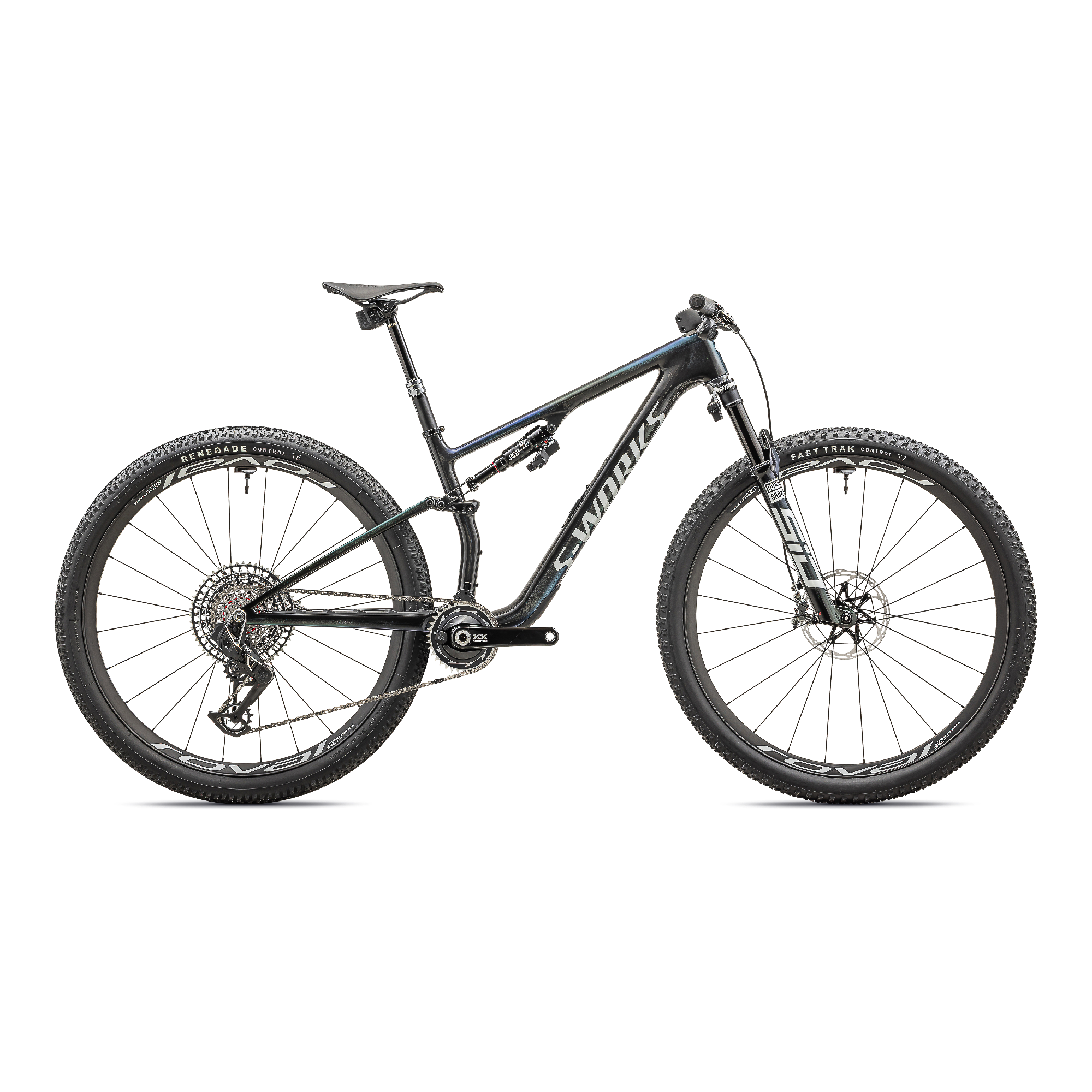 Specialized S-Works Epic 8 - SRAM XX SL AXS, RockShox Ultimate Flight Attendant - Gloss Carbon/Astral Blue/Electric Green/Cyan Edge Fade/Metallic White Silver