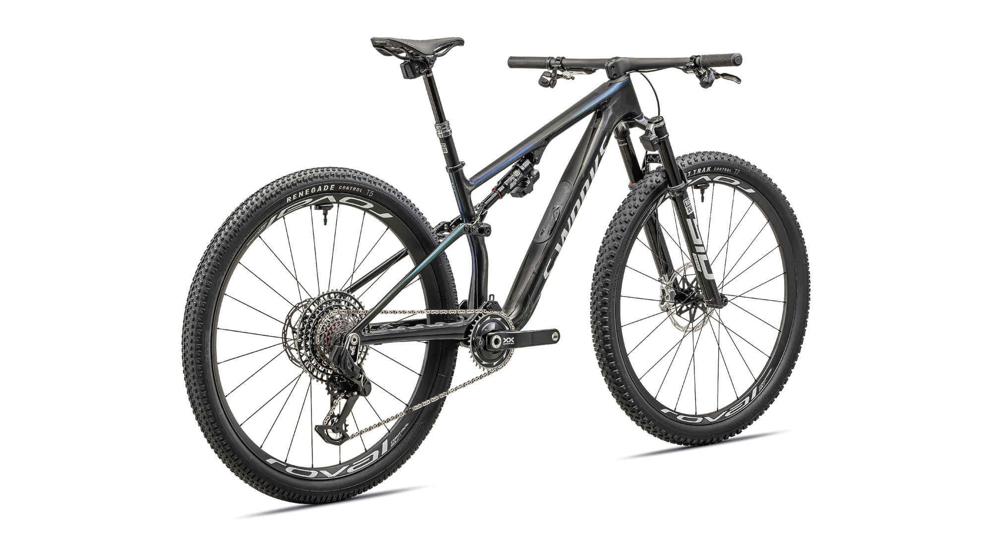 Specialized S-Works Epic 8 - SRAM XX SL AXS, RockShox Ultimate Flight Attendant - Gloss Carbon/Astral Blue/Electric Green/Cyan Edge Fade/Metallic White Silver
