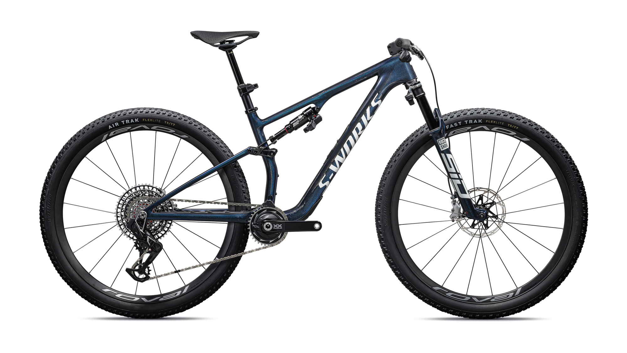 Specialized S-Works Epic 8 - SRAM XX SL AXS, RockShox Ultimate Flight Attendant - Gloss Cyan Blue Pearl / Metallic White Silver