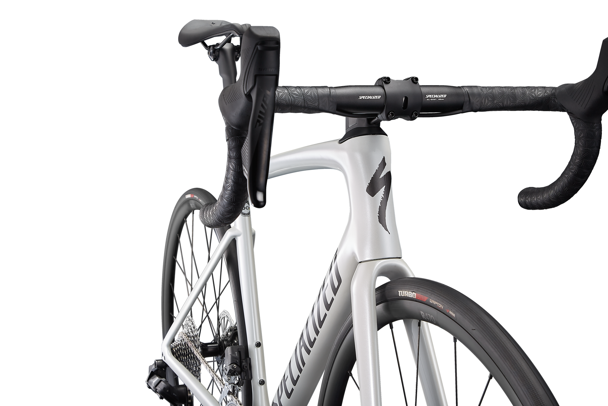 Specialized Tarmac SL7 Comp - SRAM Rival eTAP AXS - Gloss Metallic White Silver / Smoke