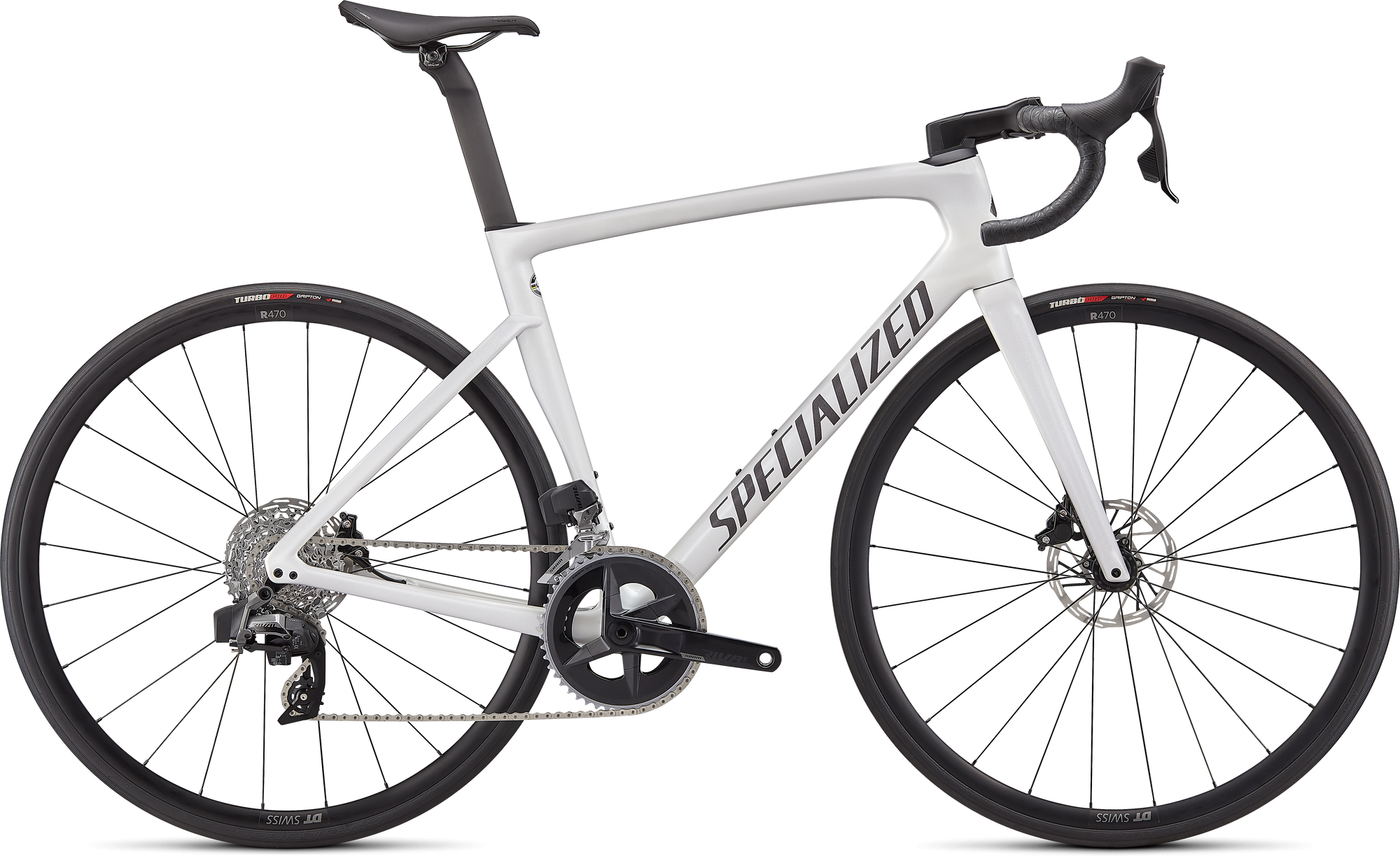Specialized Tarmac SL7 Comp - SRAM Rival eTAP AXS - Gloss Metallic White Silver / Smoke