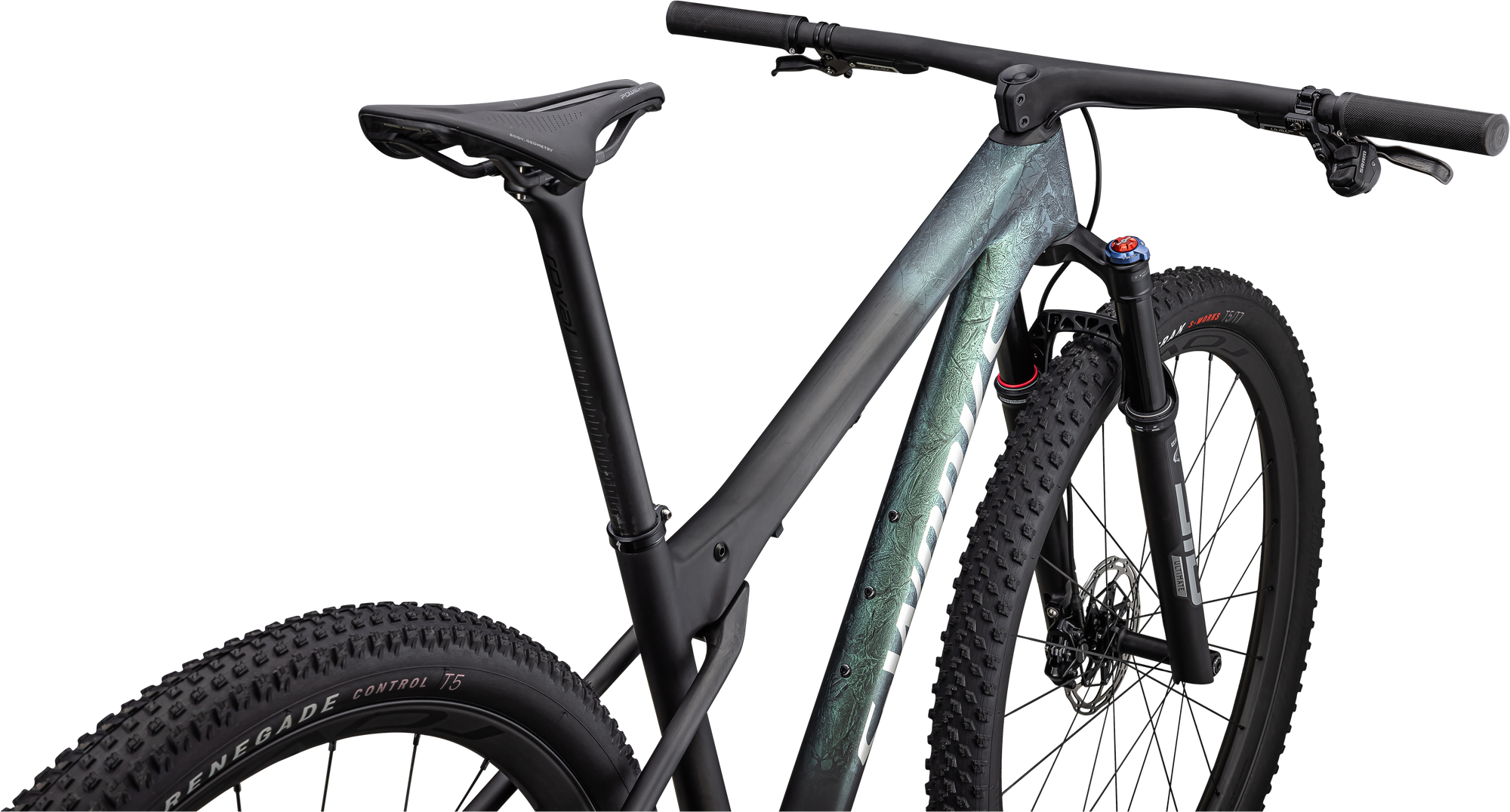 Specialized S-Works Epic World Cup - SRAM XX AXS, RockShox Ultimate - Satin Chameleon Lapis Tint Granite / Brushed Chrome