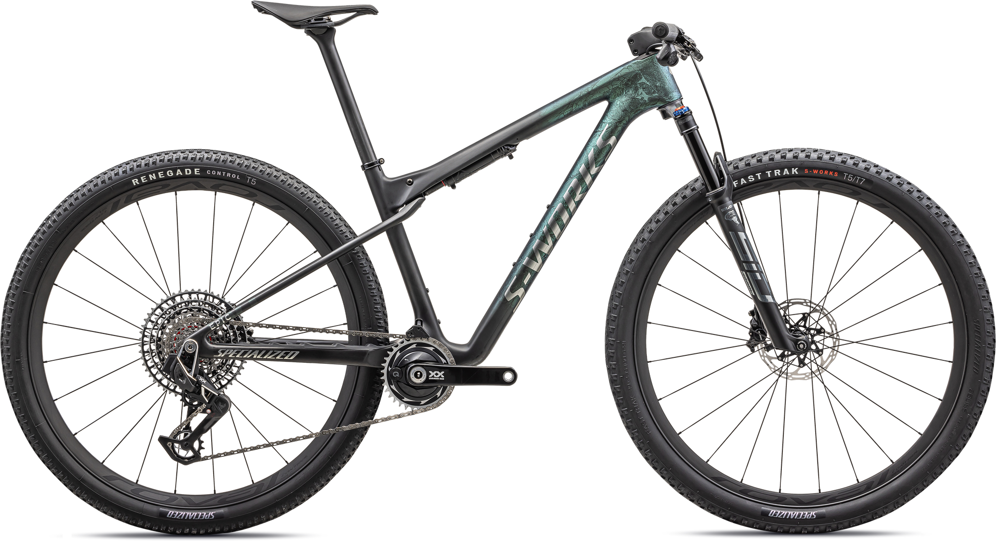 Specialized S-Works Epic World Cup - SRAM XX AXS, RockShox Ultimate - Satin Chameleon Lapis Tint Granite / Brushed Chrome