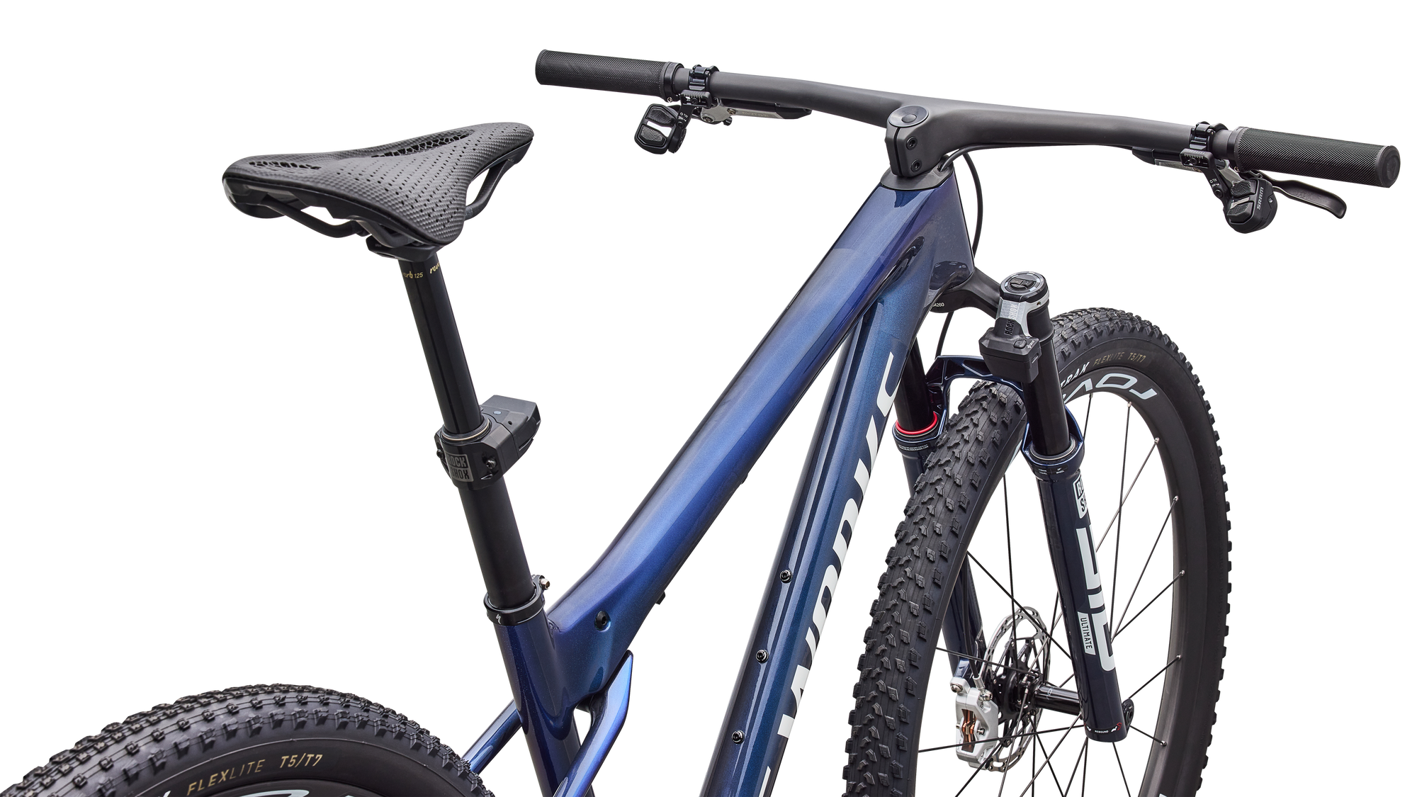 Specialized S-Works Epic World Cup - SRAM XX SL AXS, RockShox Ultimate Flight Attendant - Gloss Carbon Cyan Blue / Metallic White Silver
