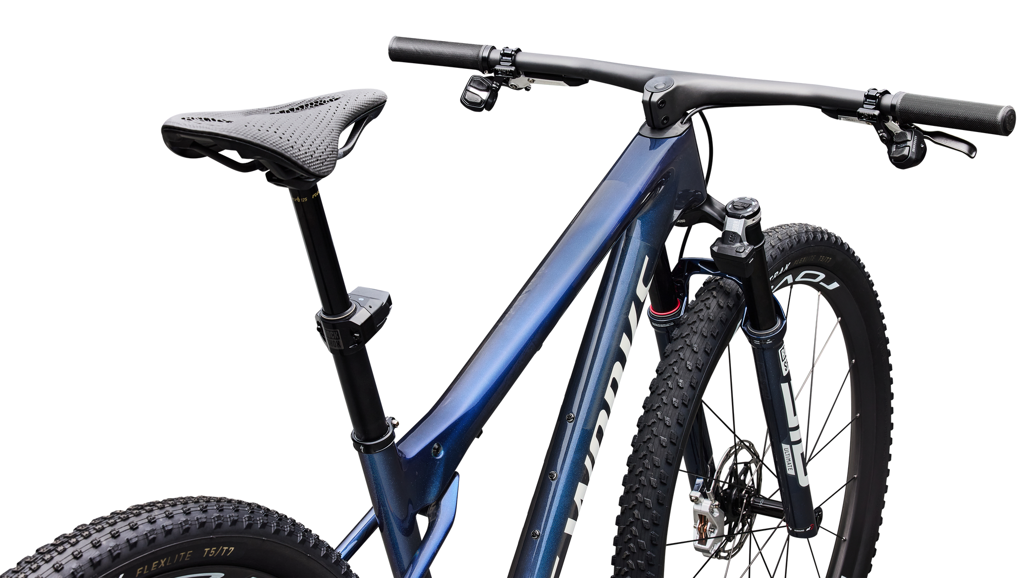 Specialized S-Works Epic World Cup - SRAM XX SL AXS, RockShox Ultimate Flight Attendant - Gloss Carbon Cyan Blue / Metallic White Silver