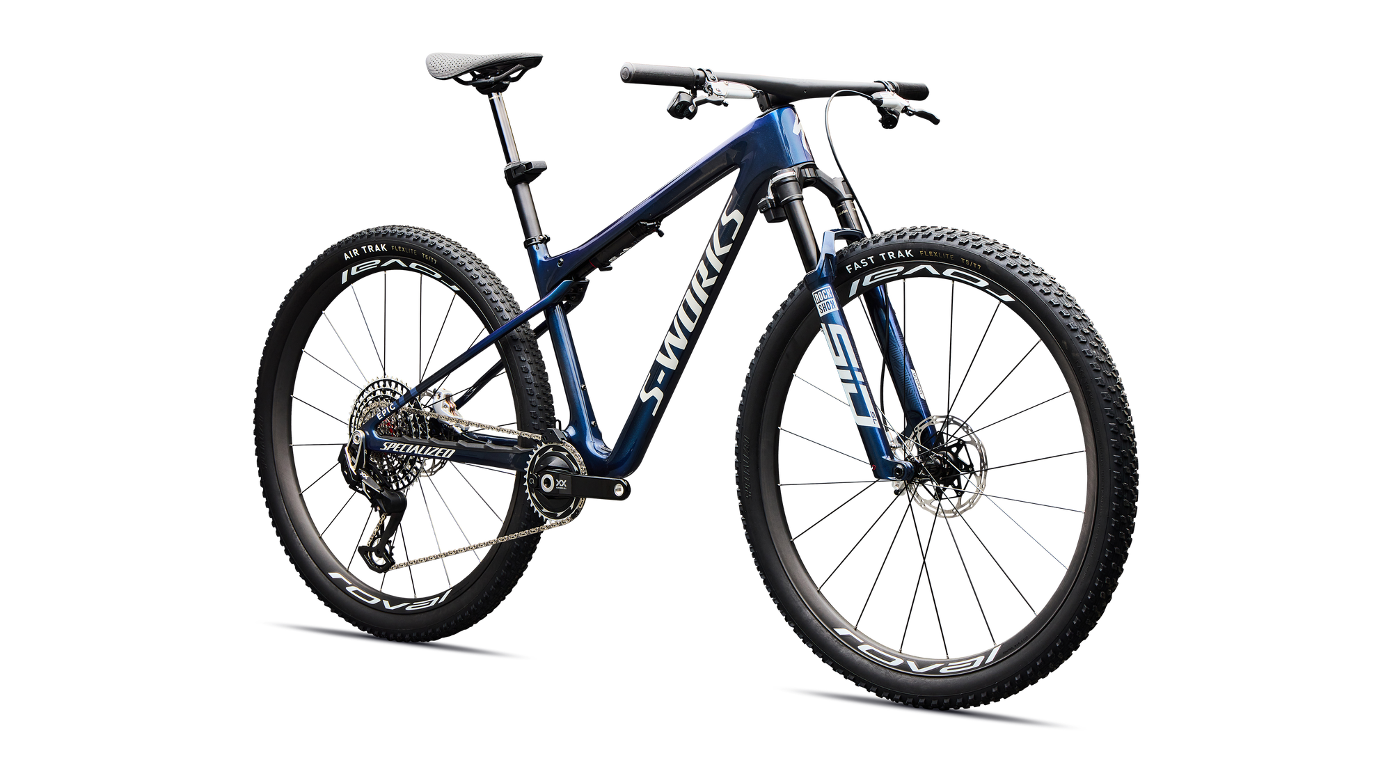 Specialized S-Works Epic World Cup - SRAM XX SL AXS, RockShox Ultimate Flight Attendant - Gloss Carbon Cyan Blue / Metallic White Silver