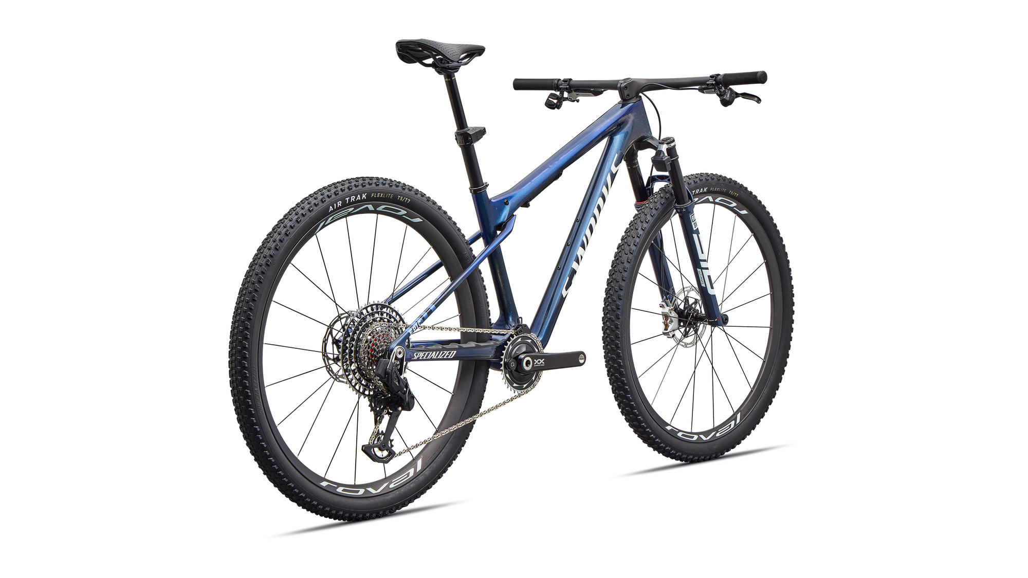 Specialized S-Works Epic World Cup - SRAM XX SL AXS, RockShox Ultimate Flight Attendant - Gloss Carbon Cyan Blue / Metallic White Silver