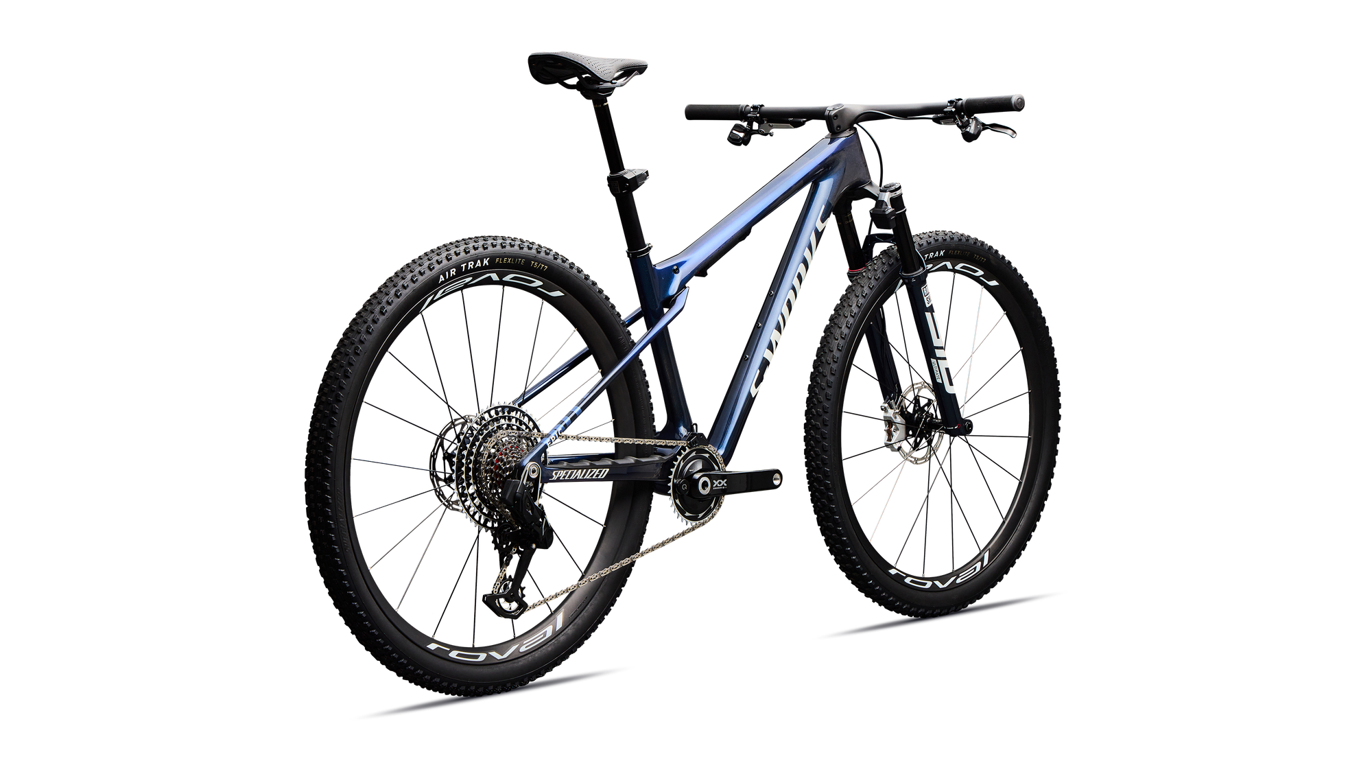 Specialized S-Works Epic World Cup - SRAM XX SL AXS, RockShox Ultimate Flight Attendant - Gloss Carbon Cyan Blue / Metallic White Silver